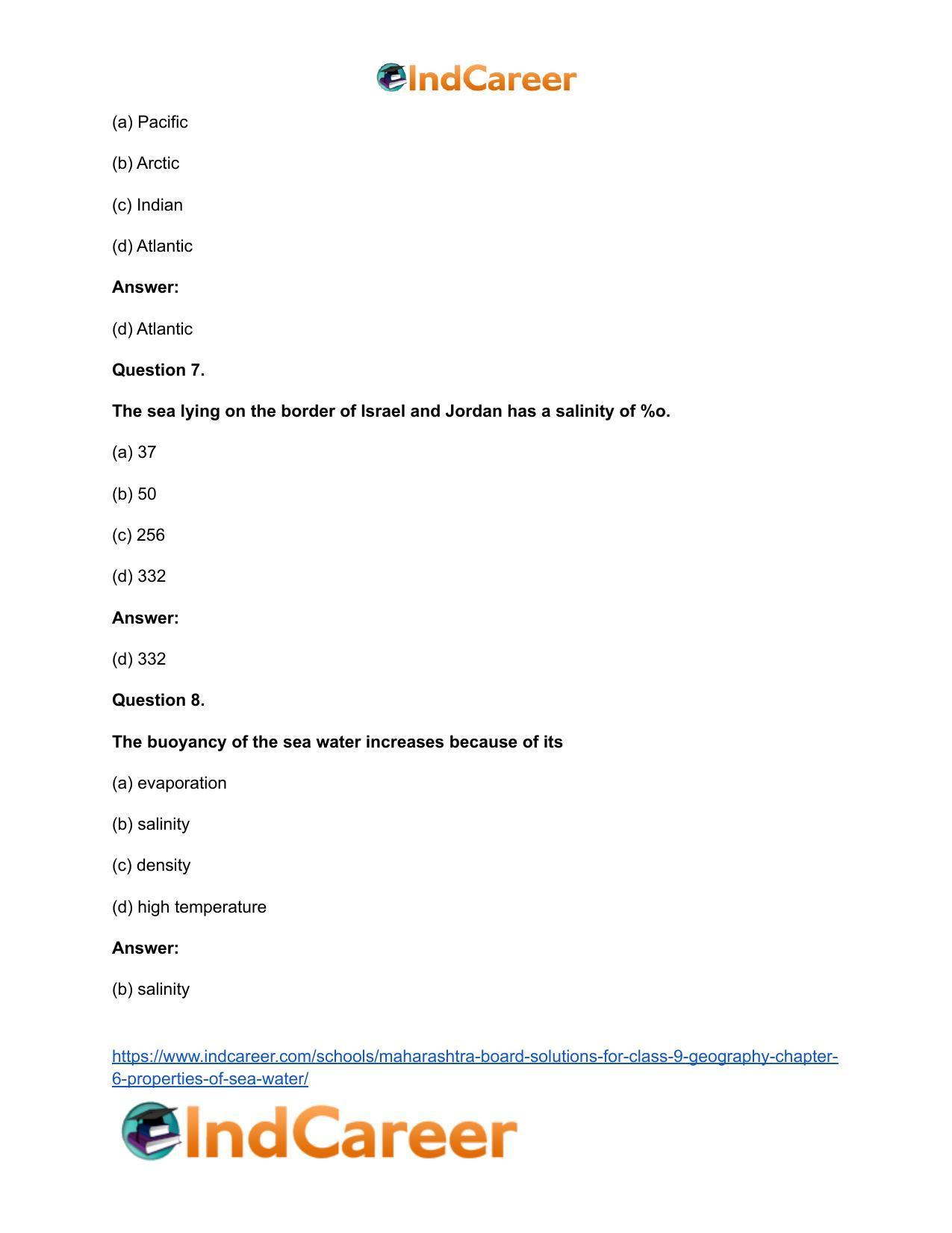 Maharashtra Board Solutions for Class 9- Geography: Chapter 6- Properties of Sea Water - Page 18