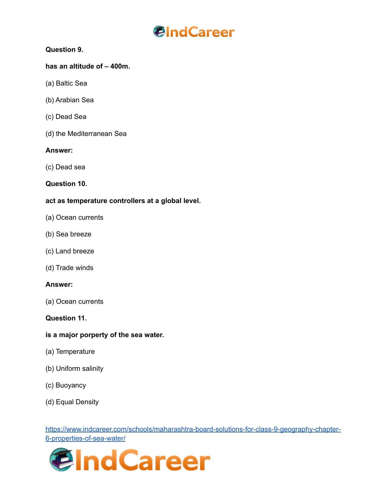 Maharashtra Board Solutions for Class 9- Geography: Chapter 6- Properties of Sea Water - Page 19