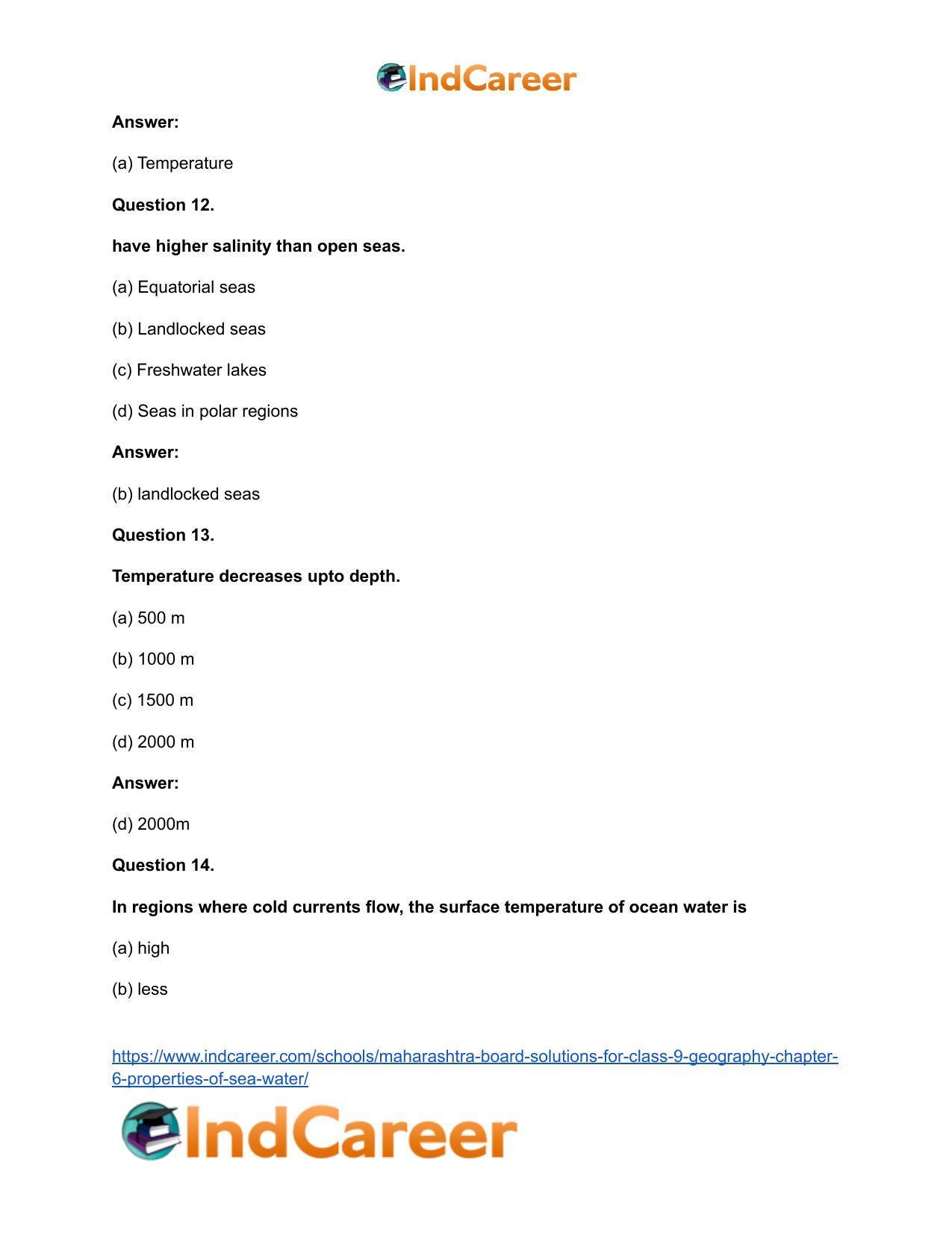 Maharashtra Board Solutions for Class 9- Geography: Chapter 6- Properties of Sea Water - Page 20