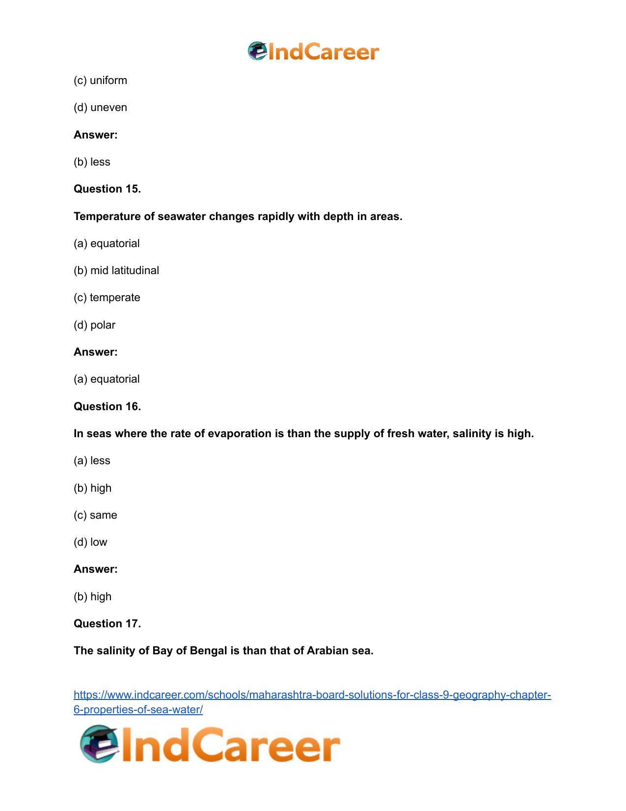 Maharashtra Board Solutions for Class 9- Geography: Chapter 6- Properties of Sea Water - Page 21
