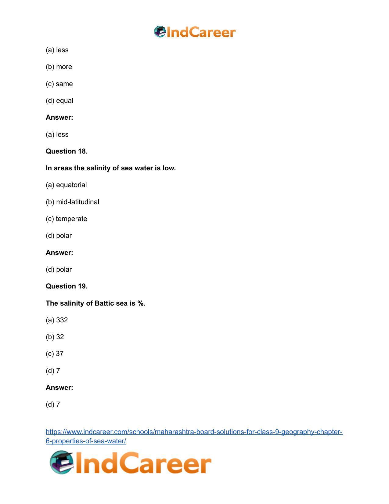 Maharashtra Board Solutions for Class 9- Geography: Chapter 6- Properties of Sea Water - Page 22