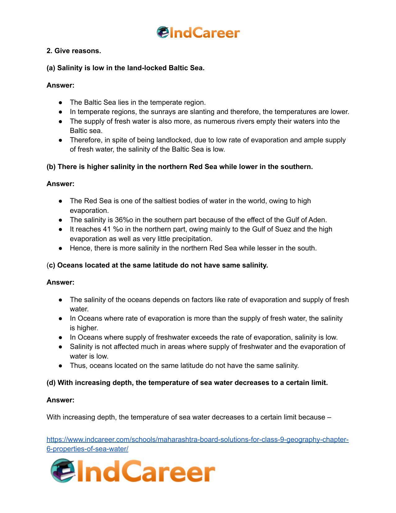 Maharashtra Board Solutions for Class 9- Geography: Chapter 6- Properties of Sea Water - Page 28