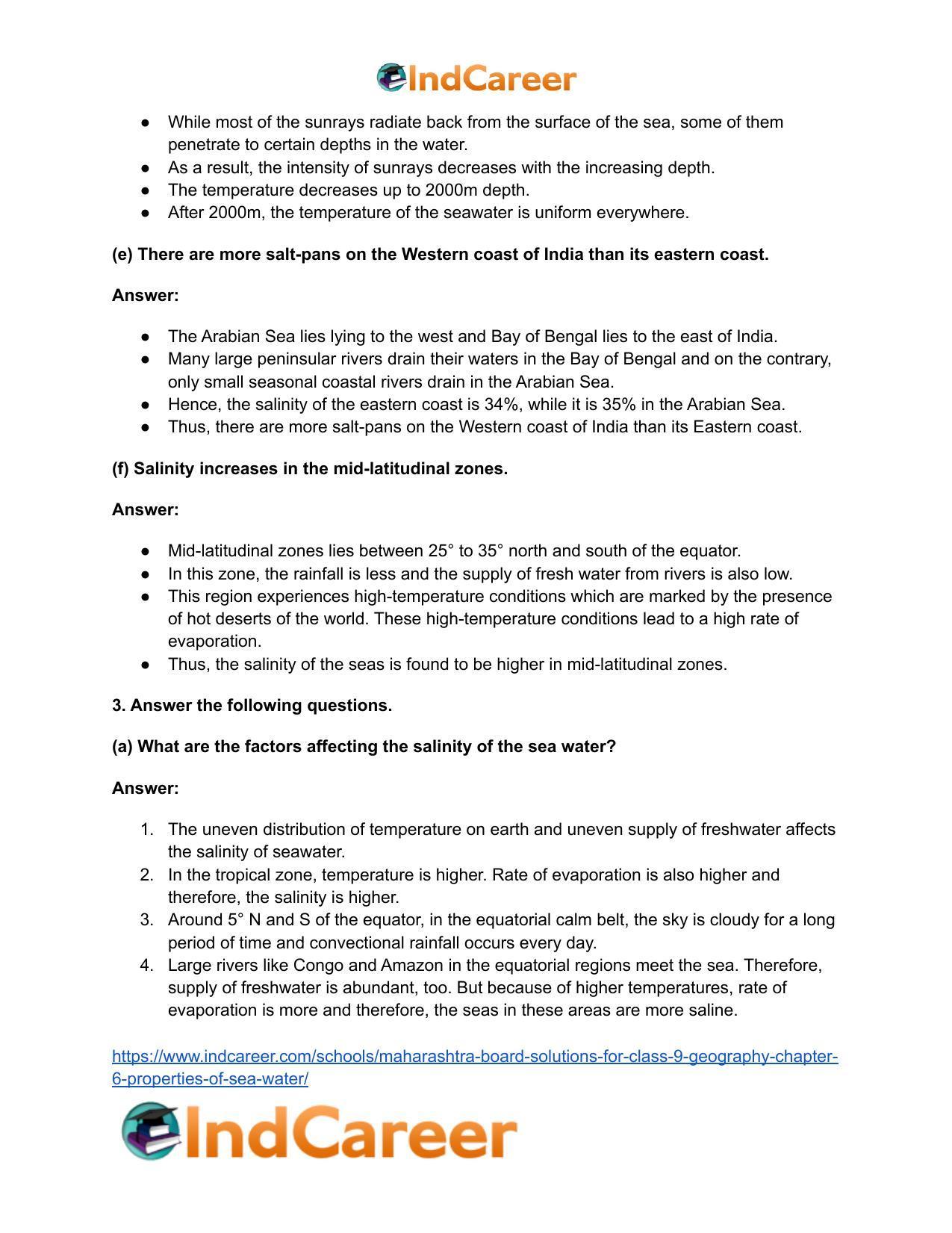 Maharashtra Board Solutions for Class 9- Geography: Chapter 6- Properties of Sea Water - Page 29