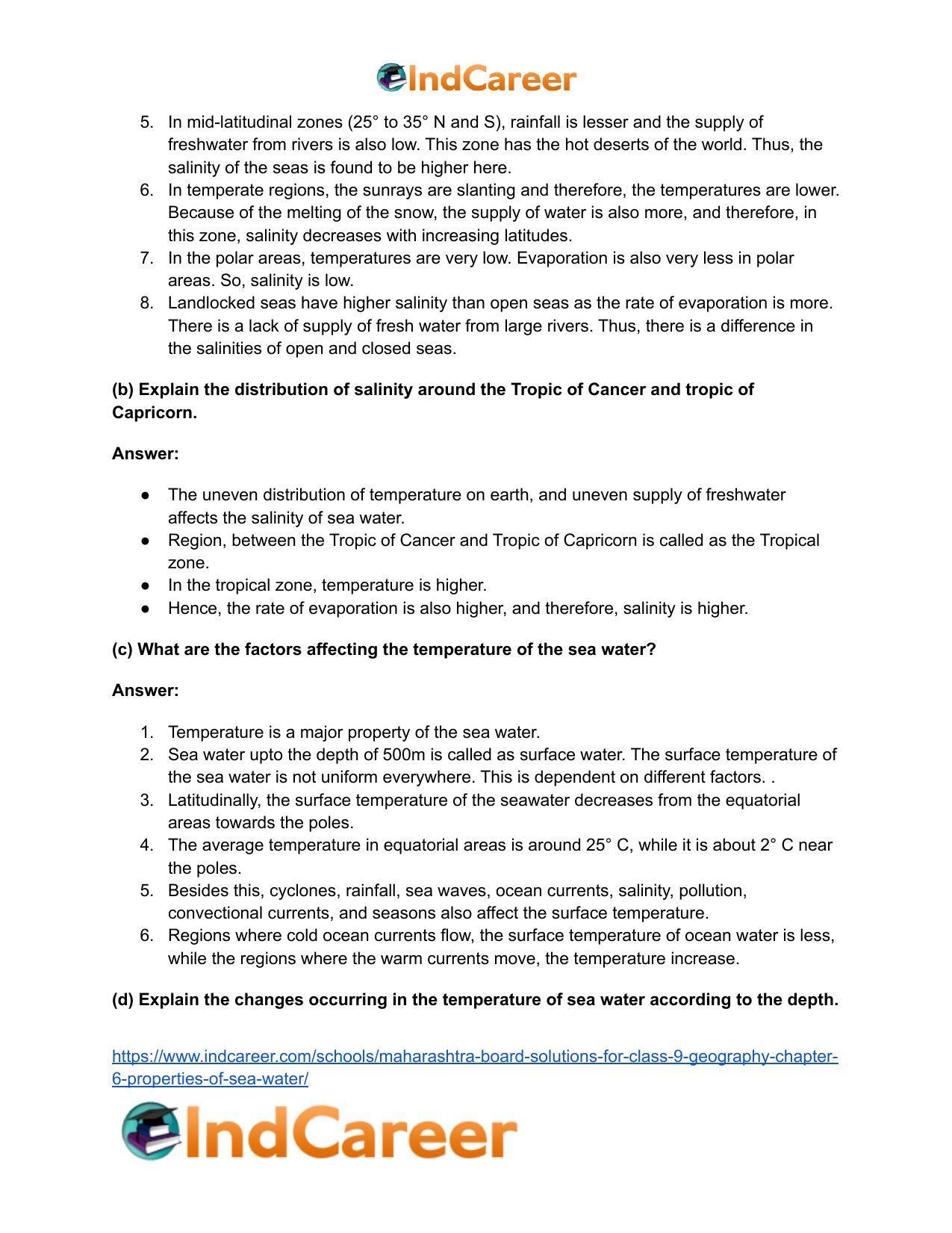 Maharashtra Board Solutions for Class 9- Geography: Chapter 6- Properties of Sea Water - Page 30