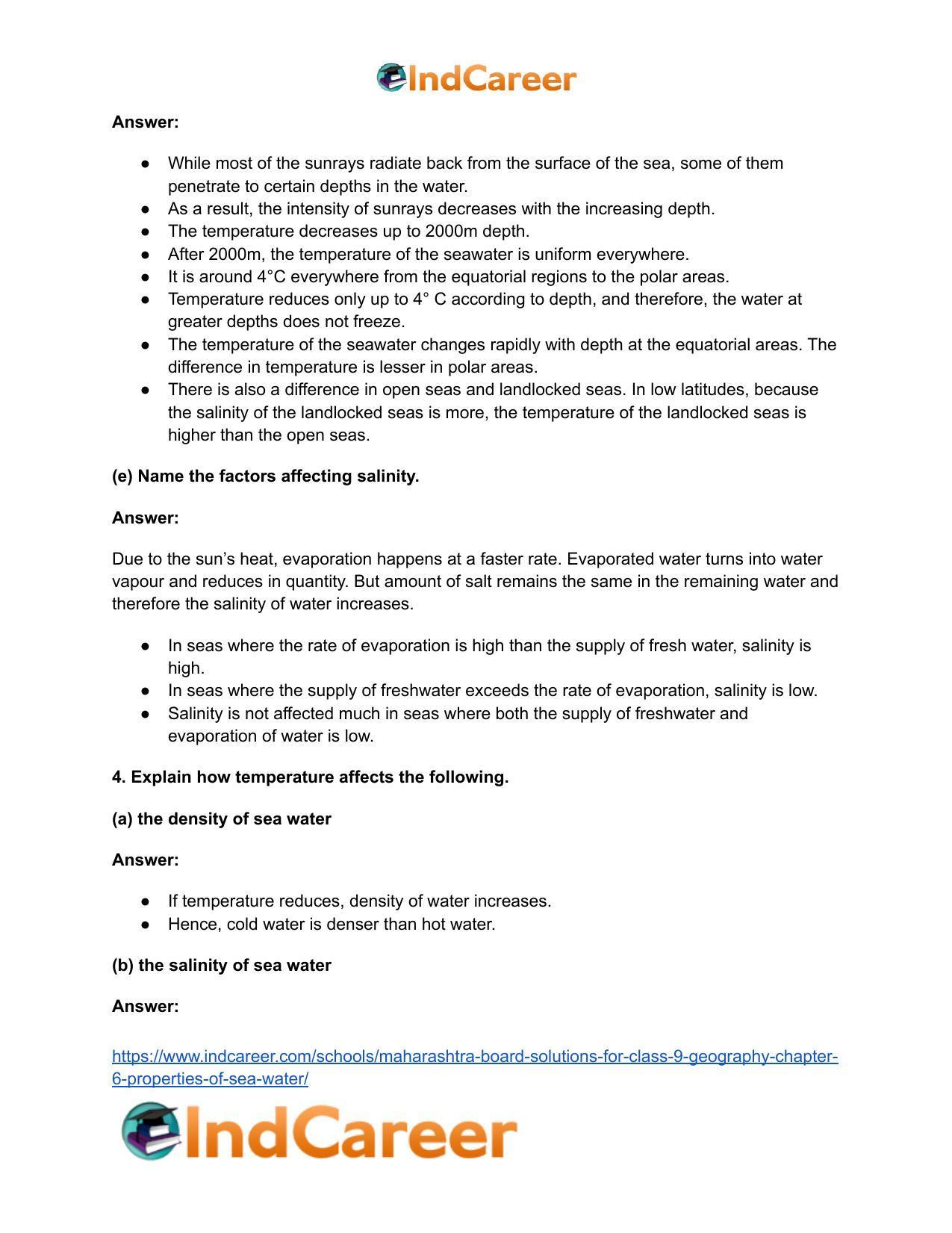 Maharashtra Board Solutions for Class 9- Geography: Chapter 6- Properties of Sea Water - Page 31