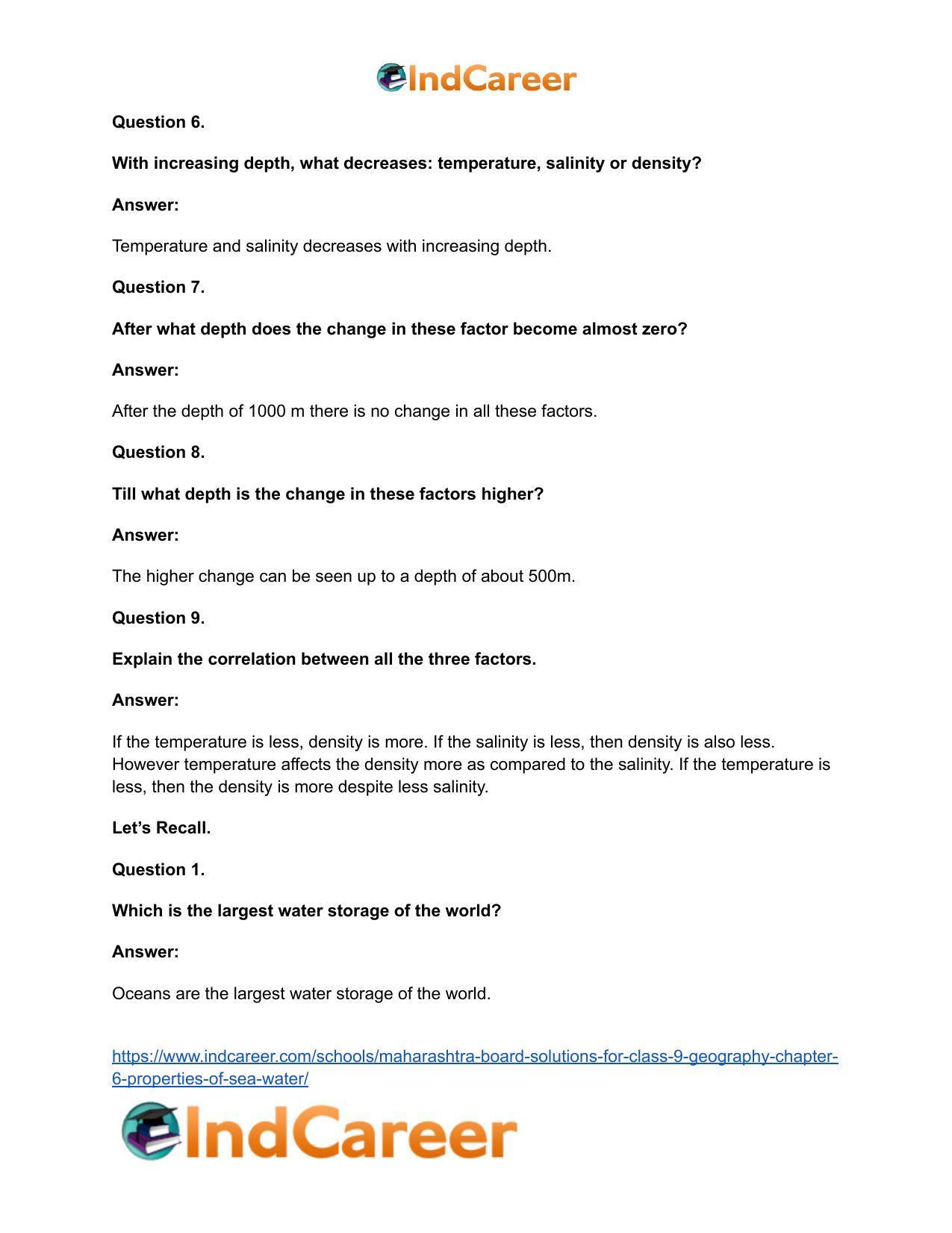 Maharashtra Board Solutions for Class 9- Geography: Chapter 6- Properties of Sea Water - Page 37