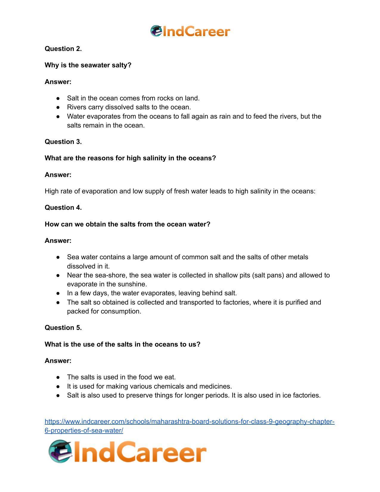 Maharashtra Board Solutions for Class 9- Geography: Chapter 6- Properties of Sea Water - Page 38