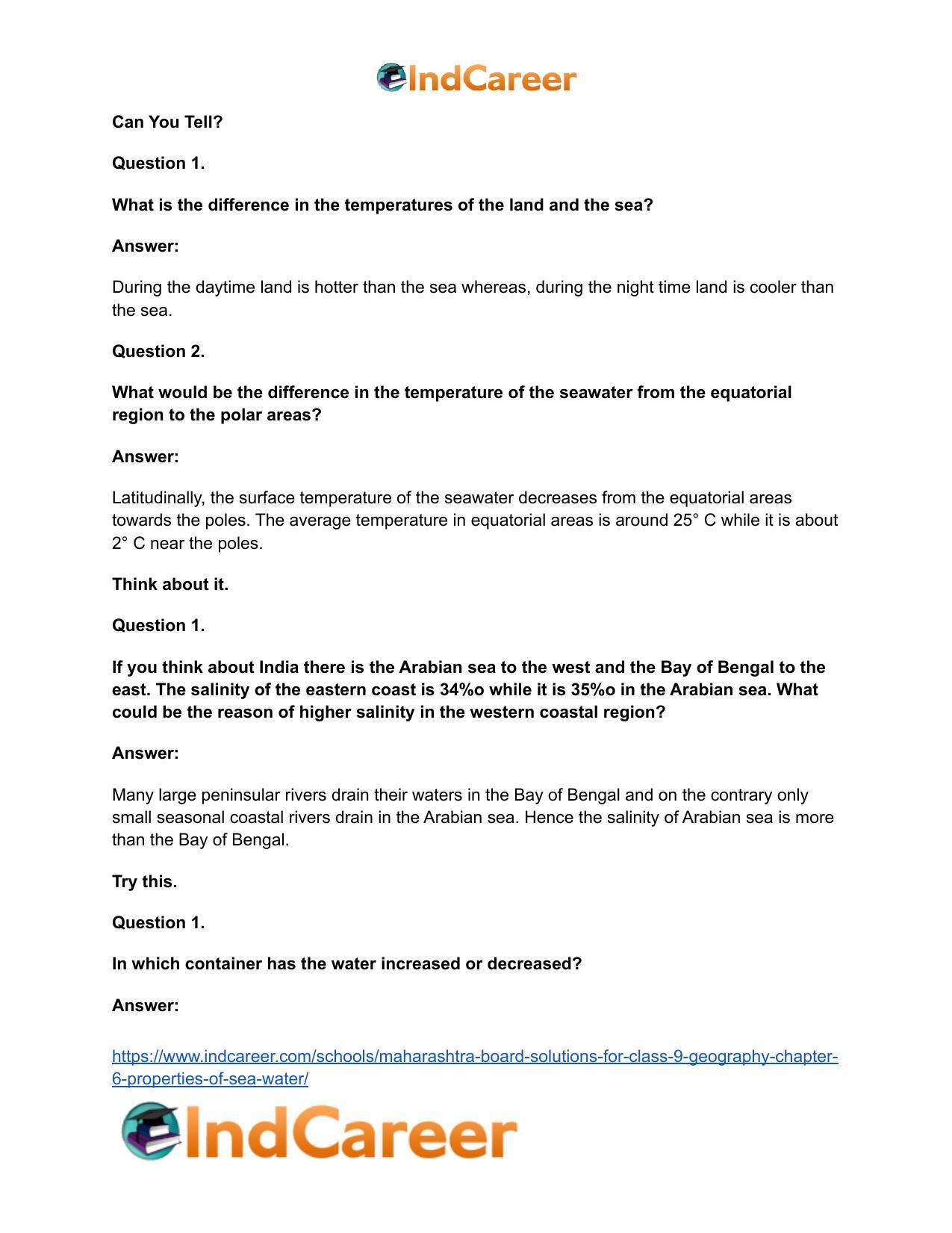 Maharashtra Board Solutions for Class 9- Geography: Chapter 6- Properties of Sea Water - Page 39