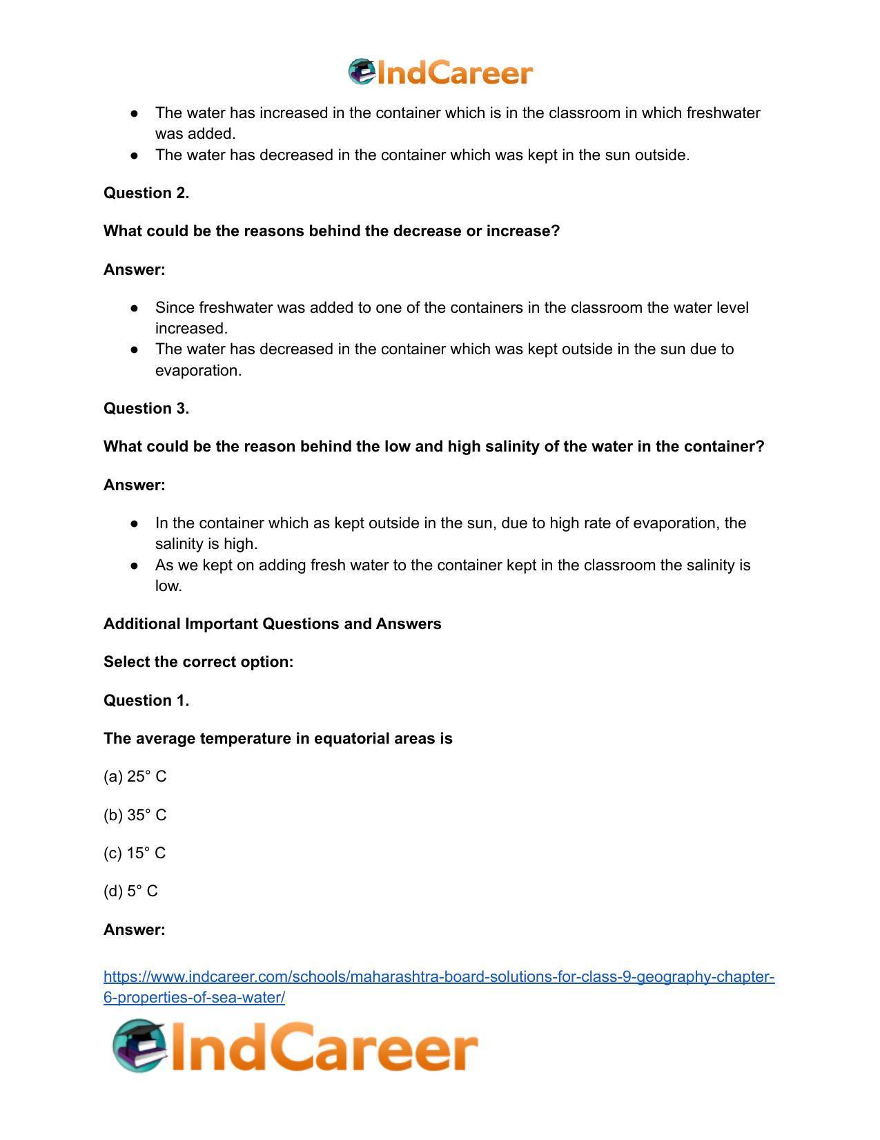 Maharashtra Board Solutions for Class 9- Geography: Chapter 6- Properties of Sea Water - Page 40