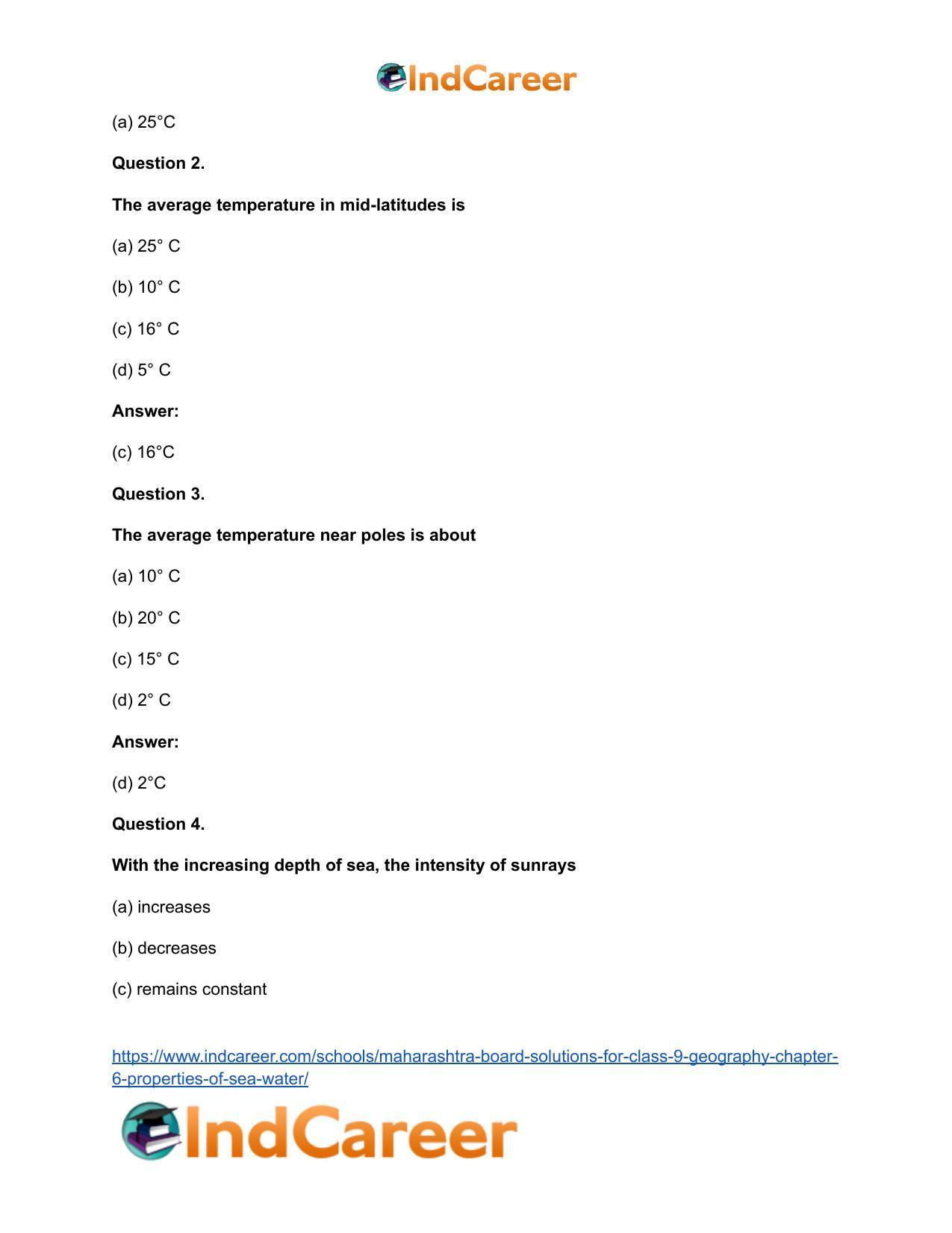 Maharashtra Board Solutions for Class 9- Geography: Chapter 6- Properties of Sea Water - Page 41