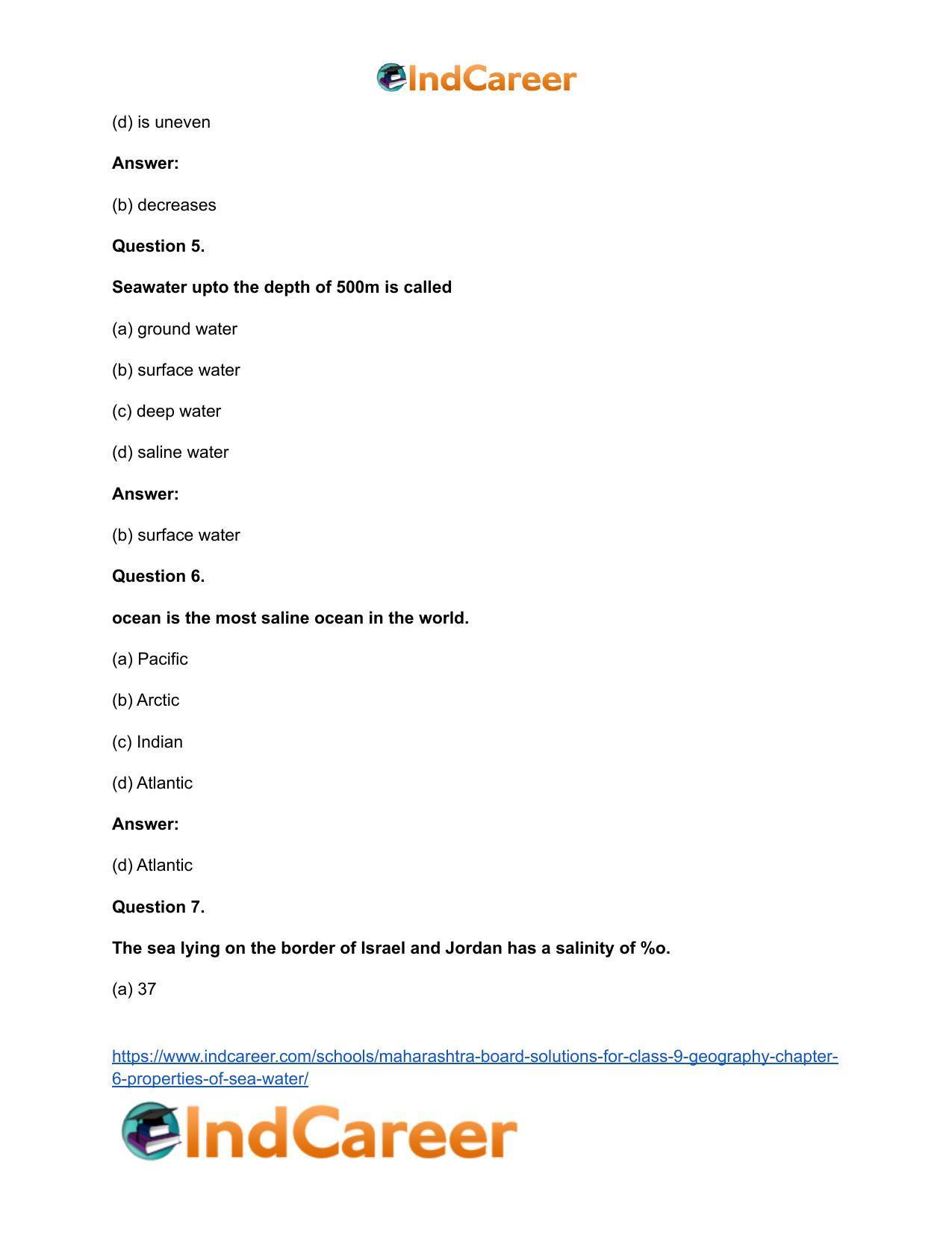 Maharashtra Board Solutions for Class 9- Geography: Chapter 6- Properties of Sea Water - Page 42
