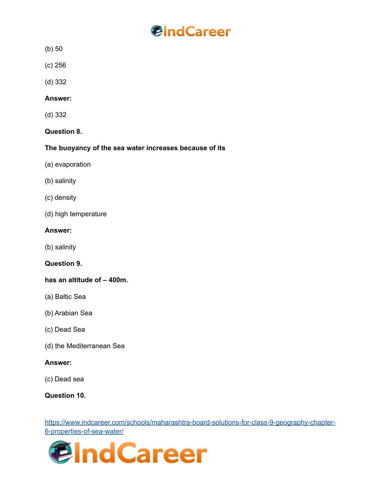 Maharashtra Board Solutions for Class 9- Geography: Chapter 6- Properties of Sea Water - Page 43