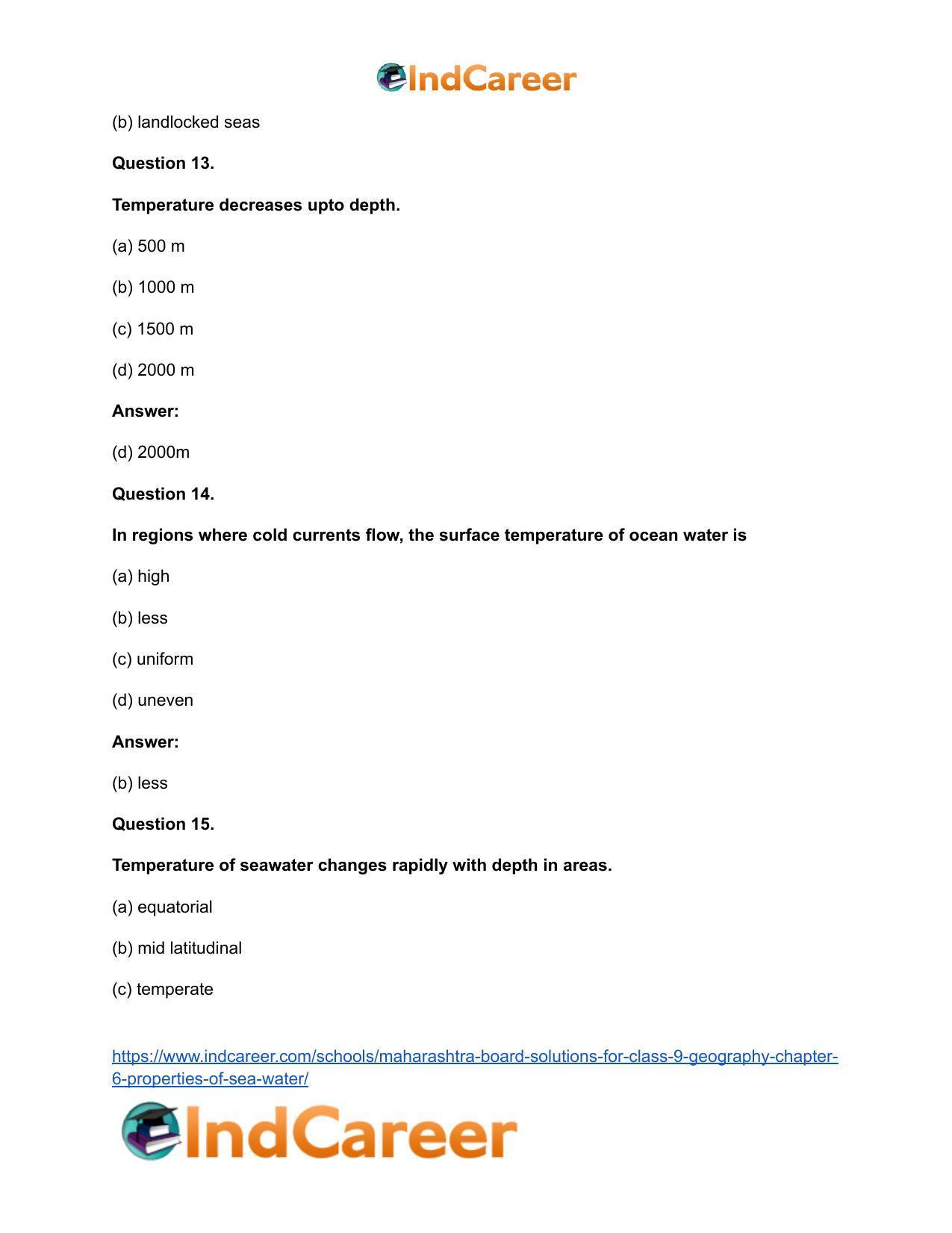 Maharashtra Board Solutions for Class 9- Geography: Chapter 6- Properties of Sea Water - Page 45
