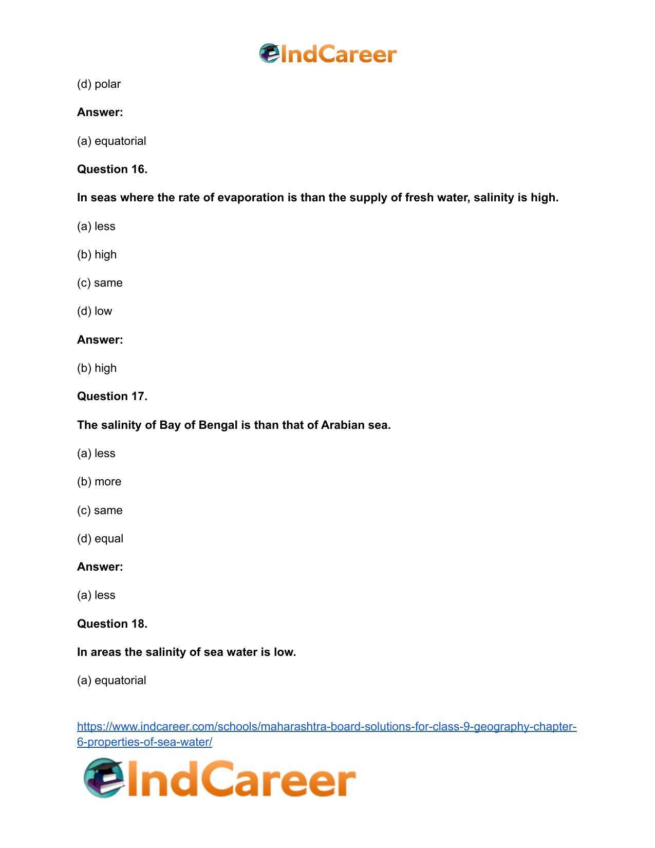 Maharashtra Board Solutions for Class 9- Geography: Chapter 6- Properties of Sea Water - Page 46