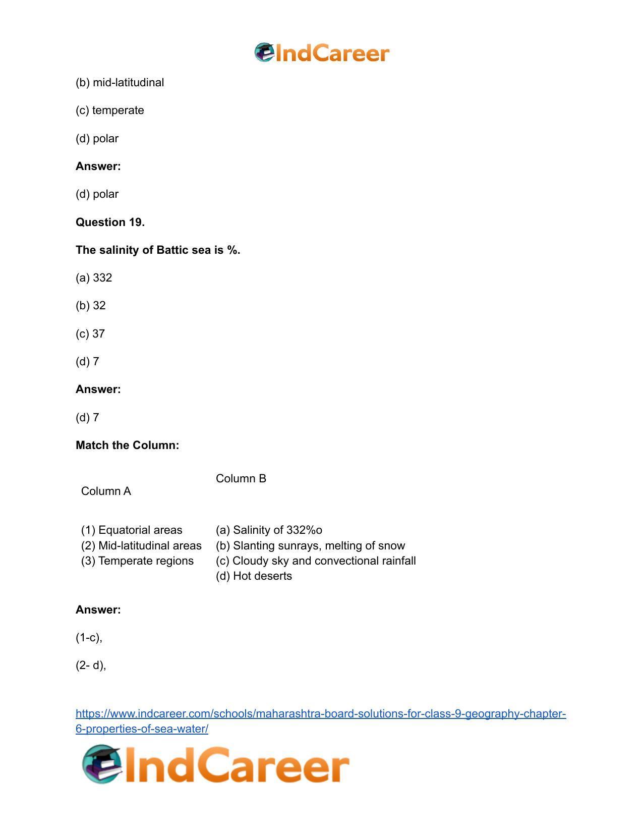 Maharashtra Board Solutions for Class 9- Geography: Chapter 6- Properties of Sea Water - Page 47