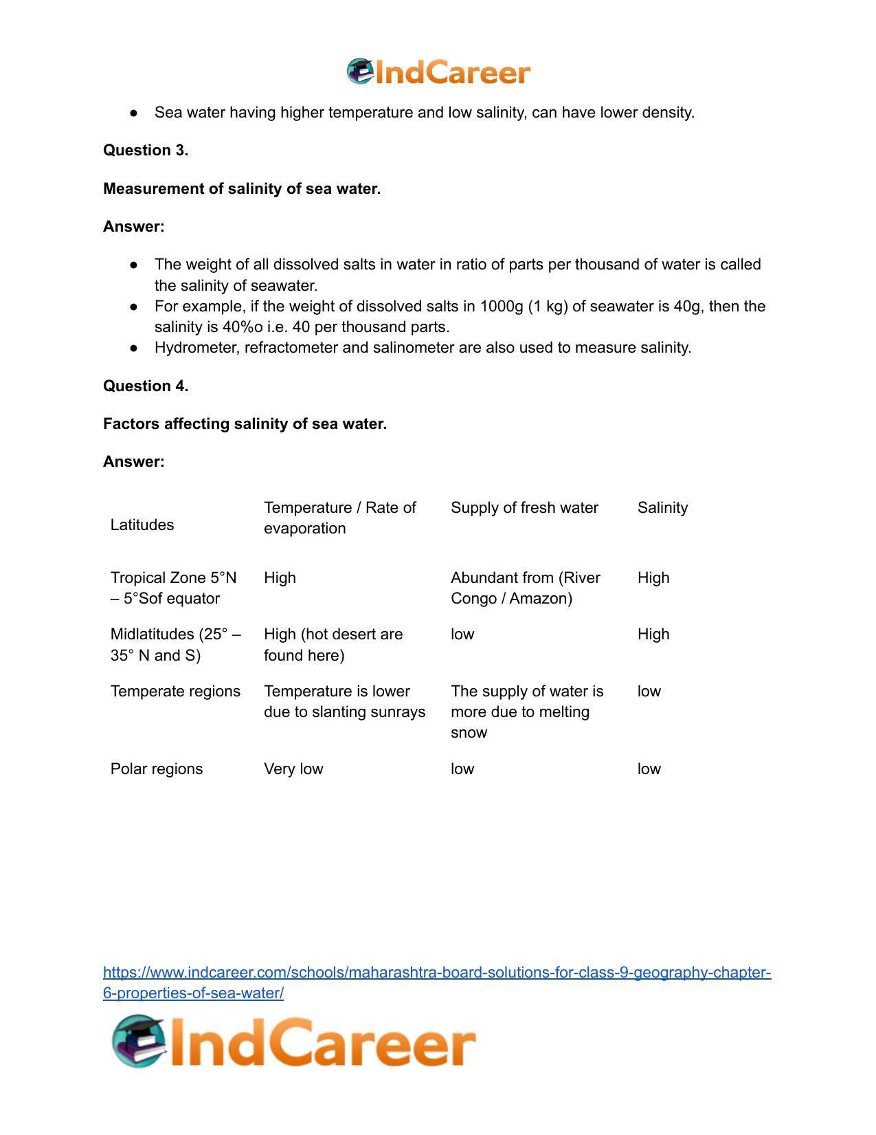 Maharashtra Board Solutions for Class 9- Geography: Chapter 6- Properties of Sea Water - Page 51