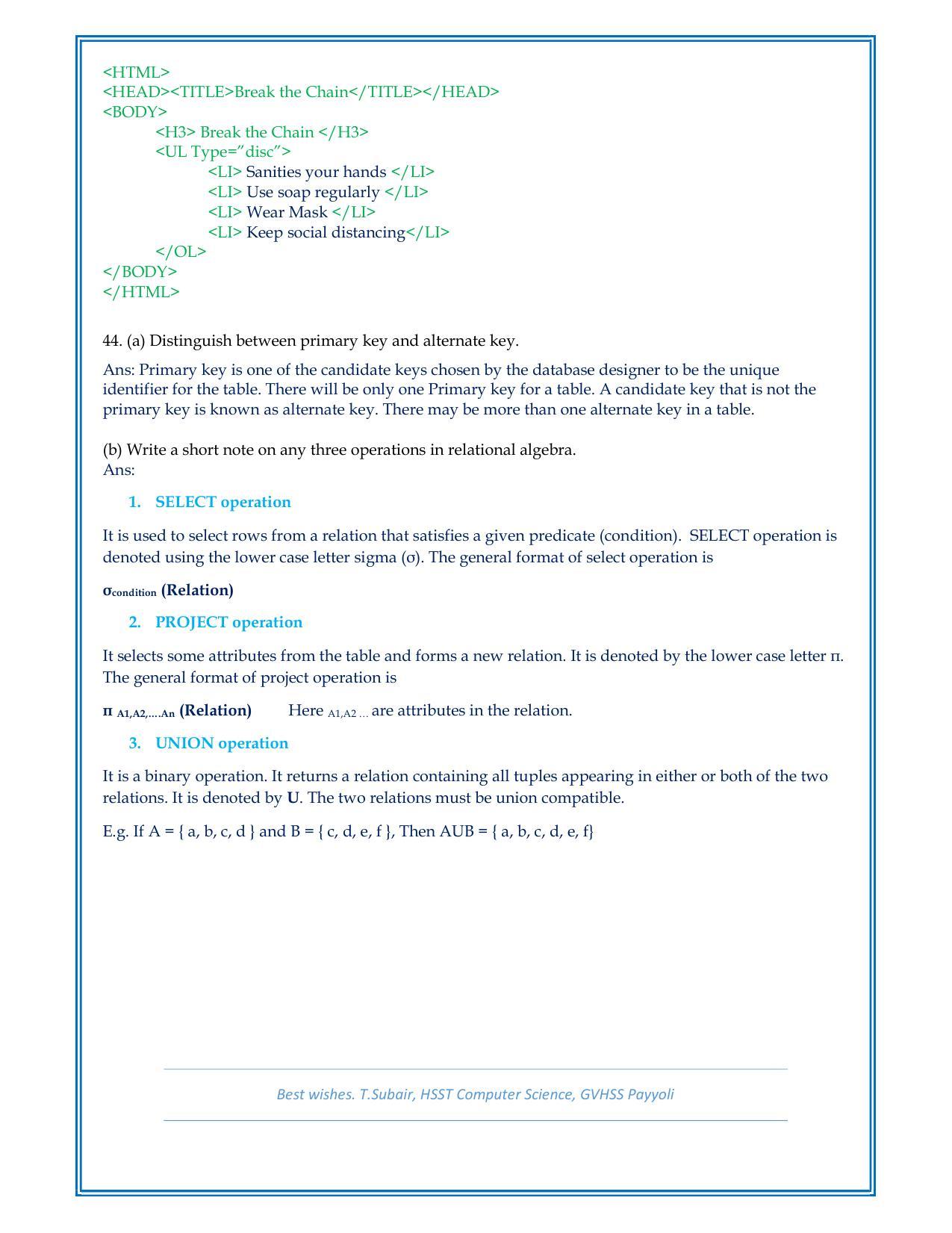 Kerala Plus Two 2021 Computer Science Model Answer Key - Page 8