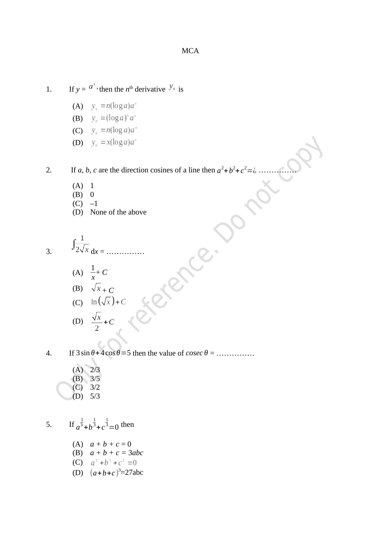 CUSAT CAT 2021 MCA Question Paper - Page 1