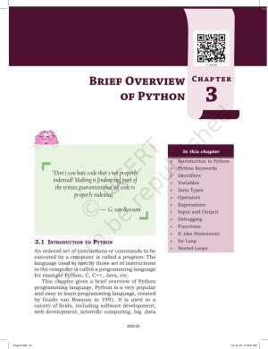 NCERT Book for Class 11 Informatics Practices Chapter 3 Brief Overview of Python