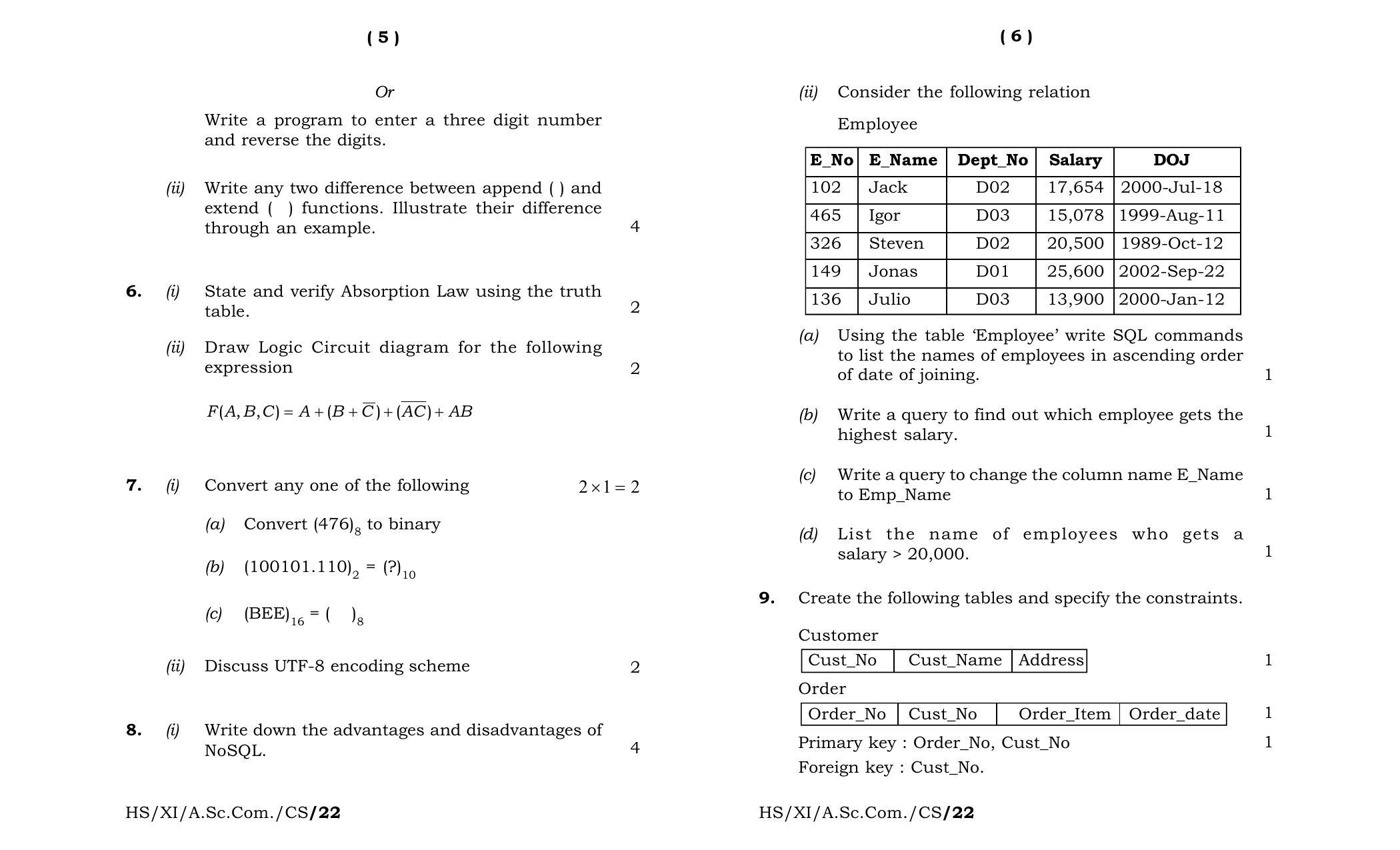 Meghalaya Board (MBOSE) Class 11 Computer Science (theory) 2022 Question Paper - Page 3
