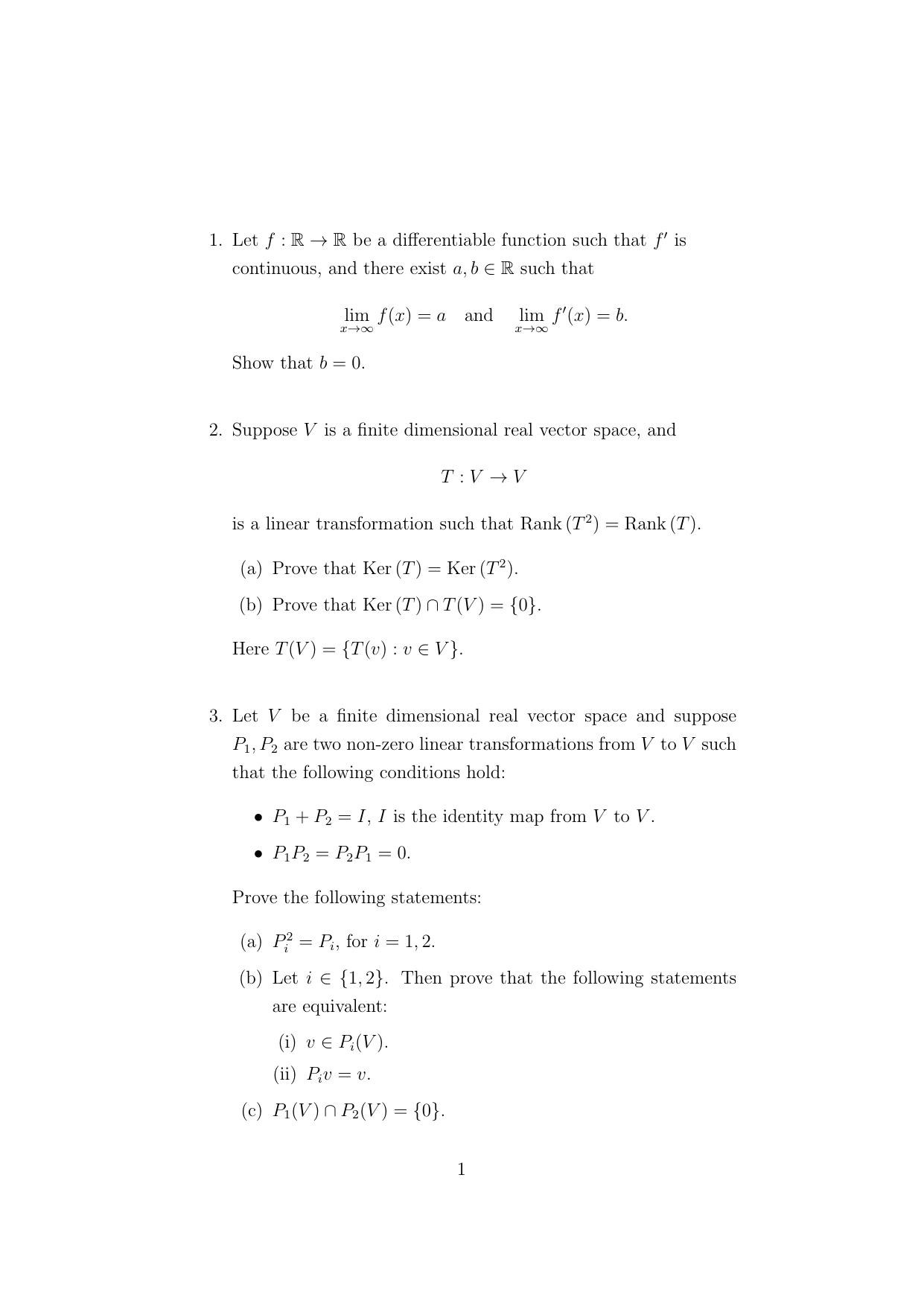 ISI Admission Test Master of Mathematics (M.Math) (PMB) 2024 Sample Paper - Page 1