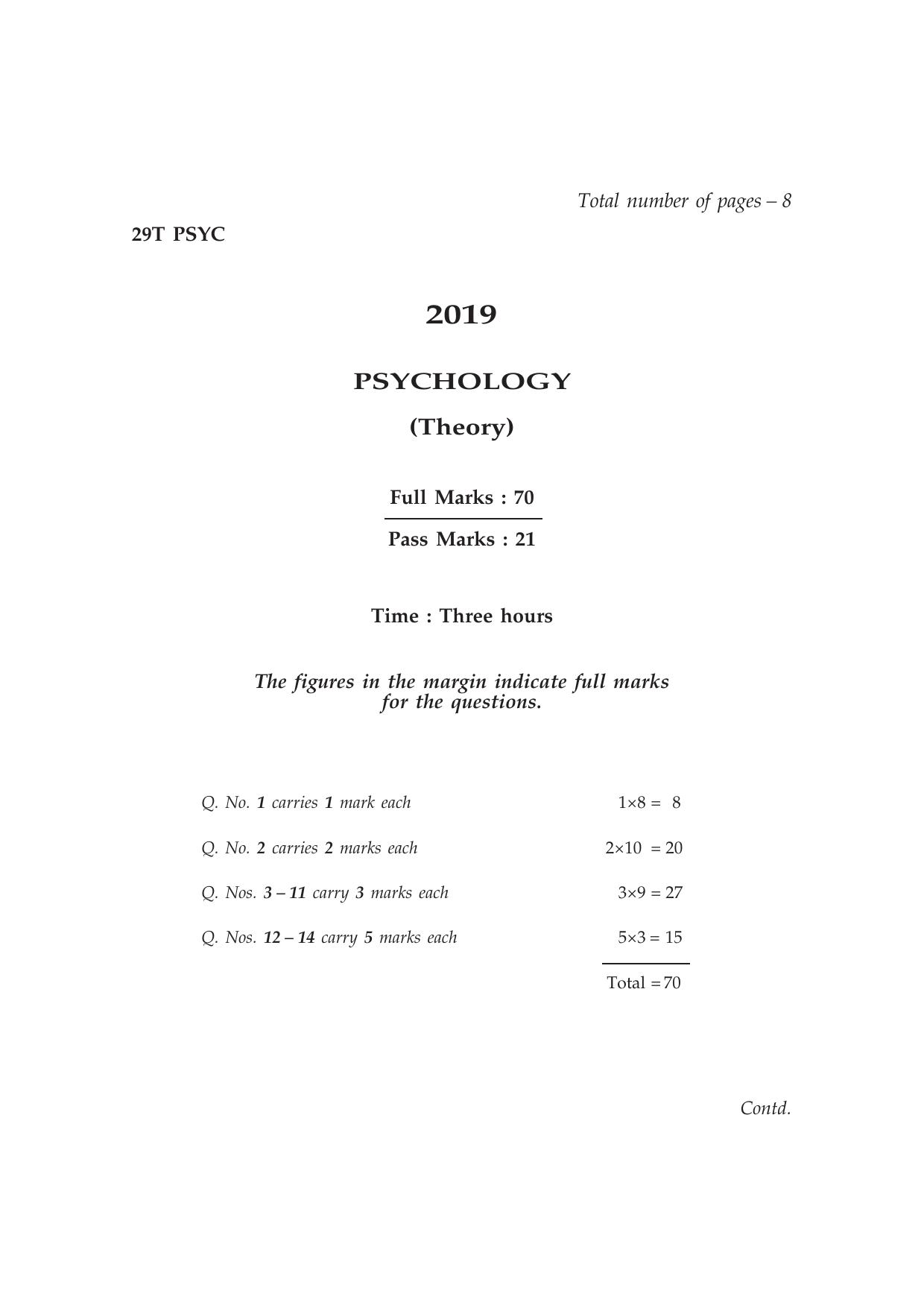 Assam HS 2nd Year Psychology 2019 Question Paper - Page 1