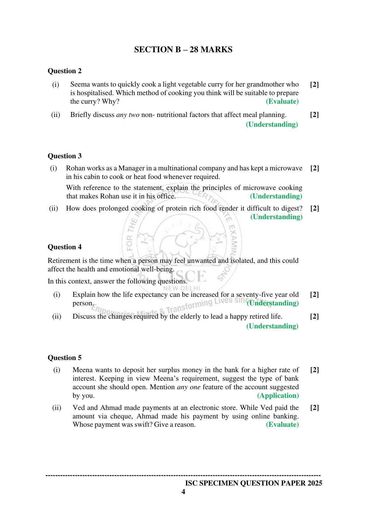ISC Class 12 2025 HOME SCIENCE (SQP & AK) Specimen Paper - Page 4