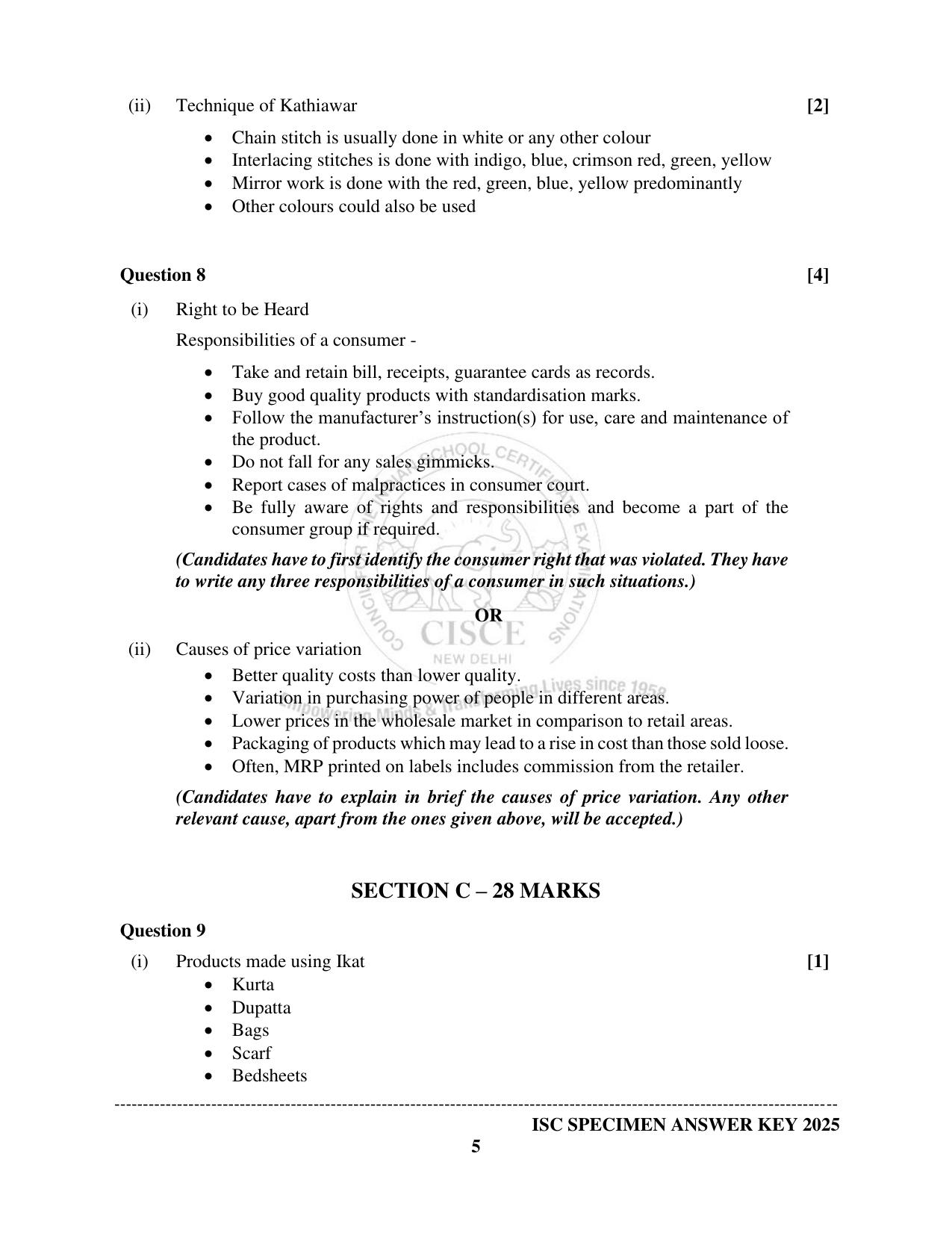 ISC Class 12 2025 HOME SCIENCE (SQP & AK) Specimen Paper - Page 11
