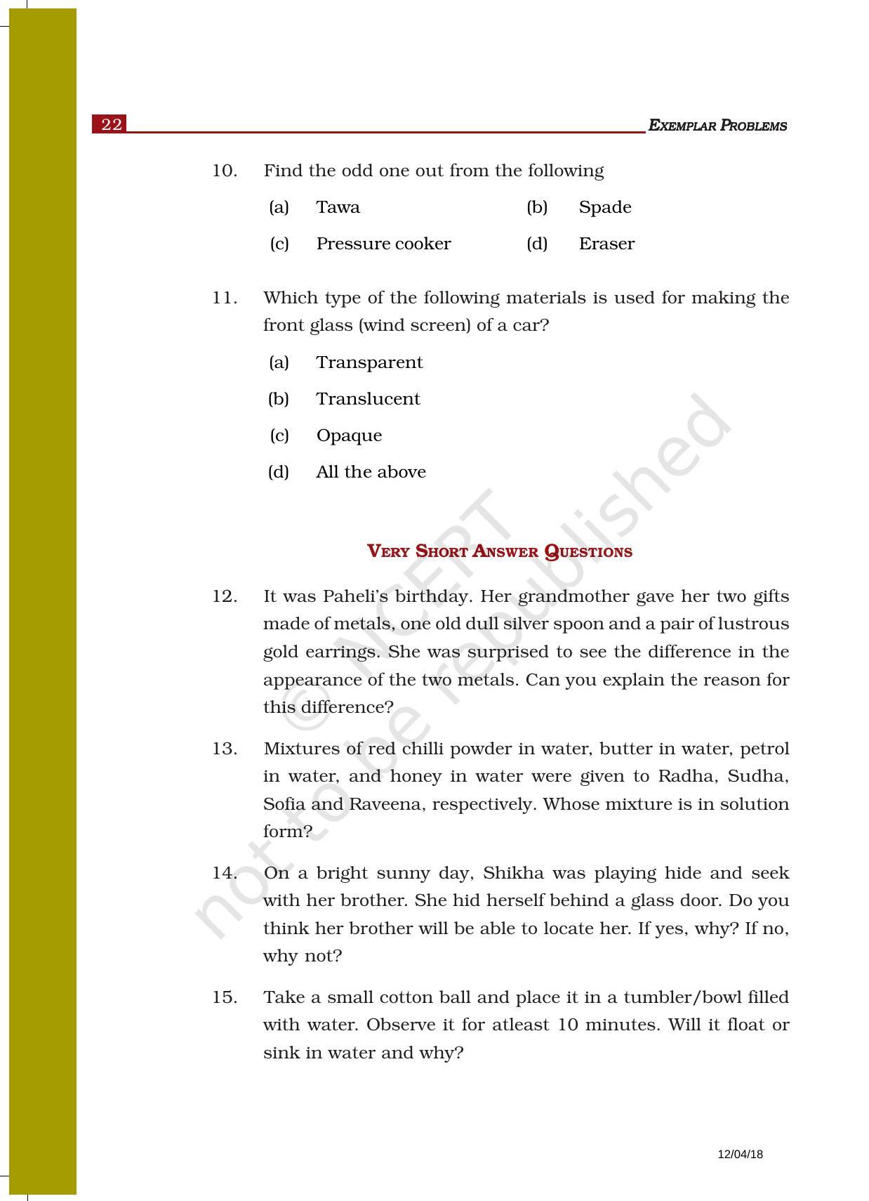 NCERT Exemplar Book for Class 6 Science: Chapter 4-Sorting Materials into Groups - Page 3