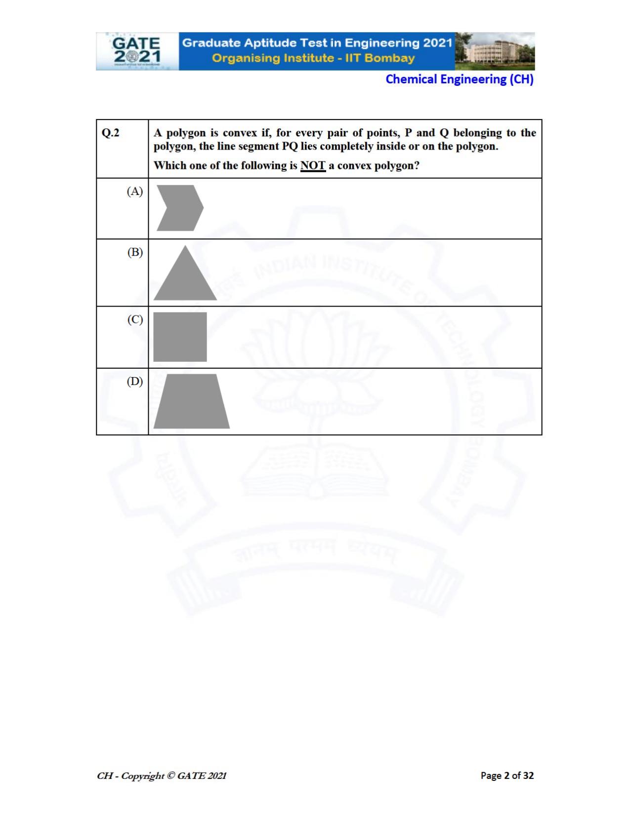 GATE 2021 Chemical Engineering (CH) Question Paper - Page 2