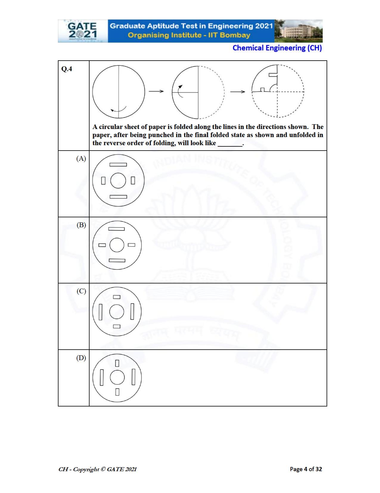 GATE 2021 Chemical Engineering (CH) Question Paper - Page 4
