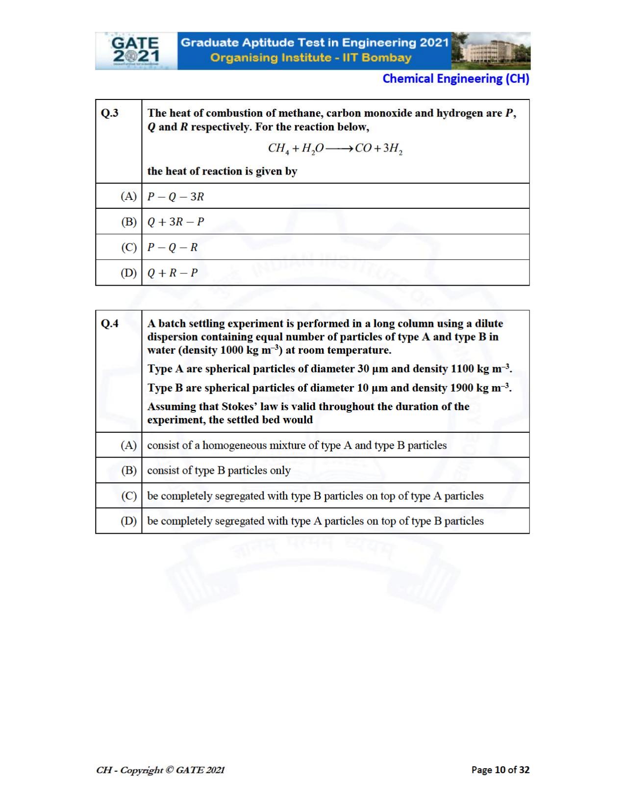 GATE 2021 Chemical Engineering (CH) Question Paper - Page 10