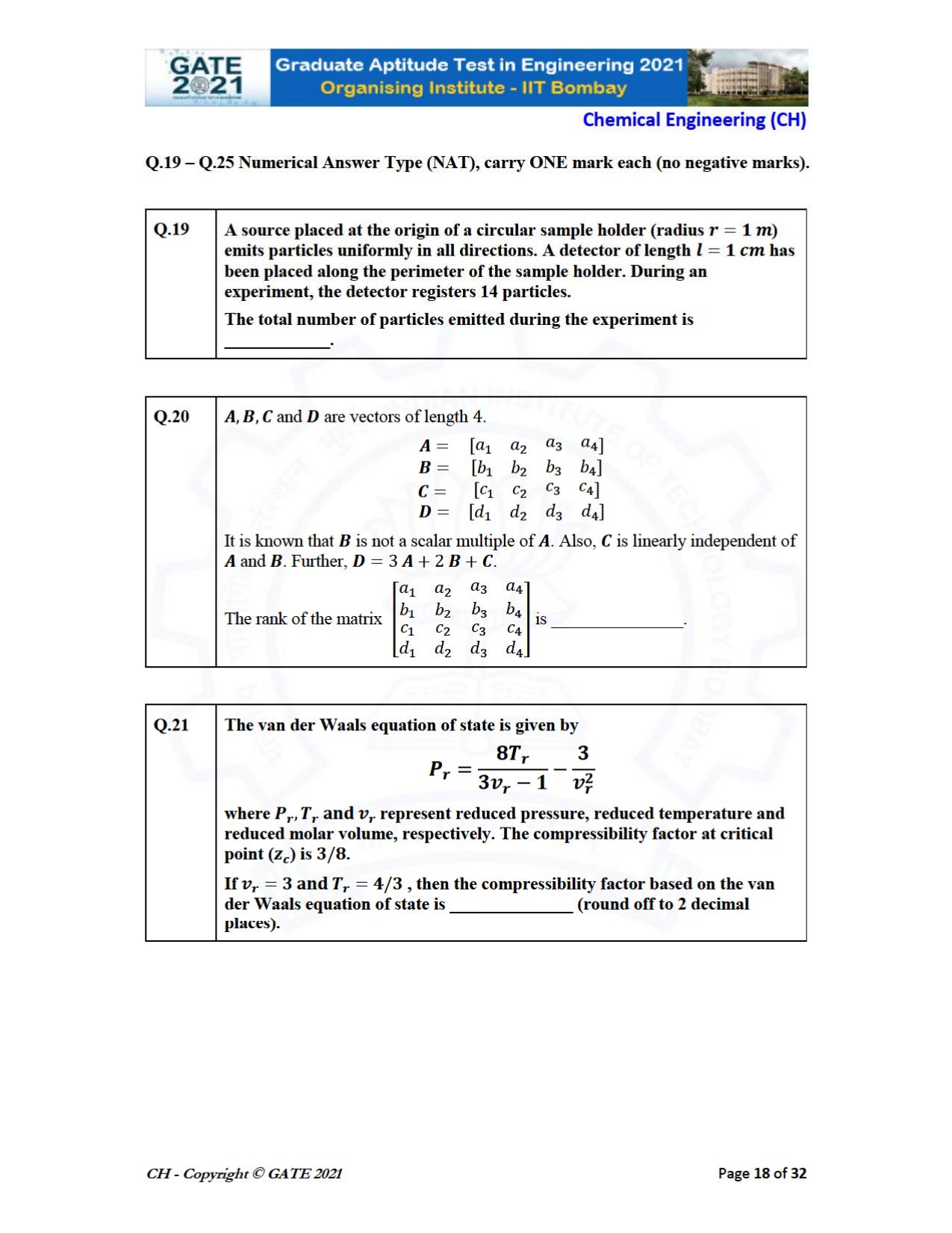 GATE 2021 Chemical Engineering (CH) Question Paper - Page 18