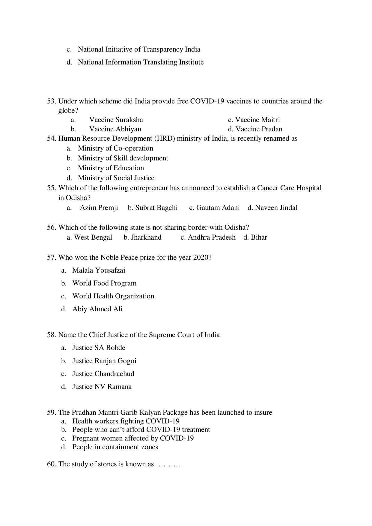 Odisha CPET 2021 MPH Question Paper - Page 7