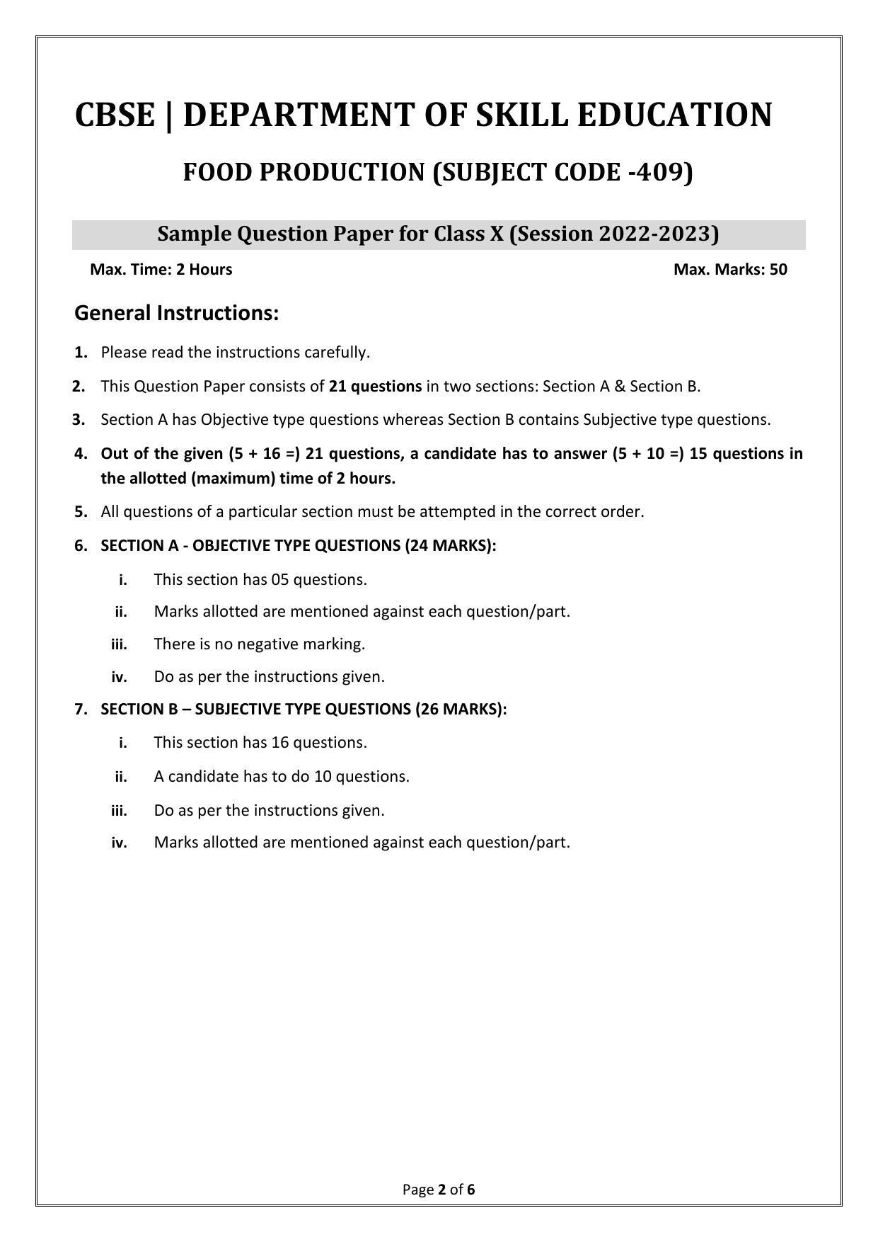 CBSE Class 10 (Skill Education) Food Production Sample Papers 2023 - Page 2