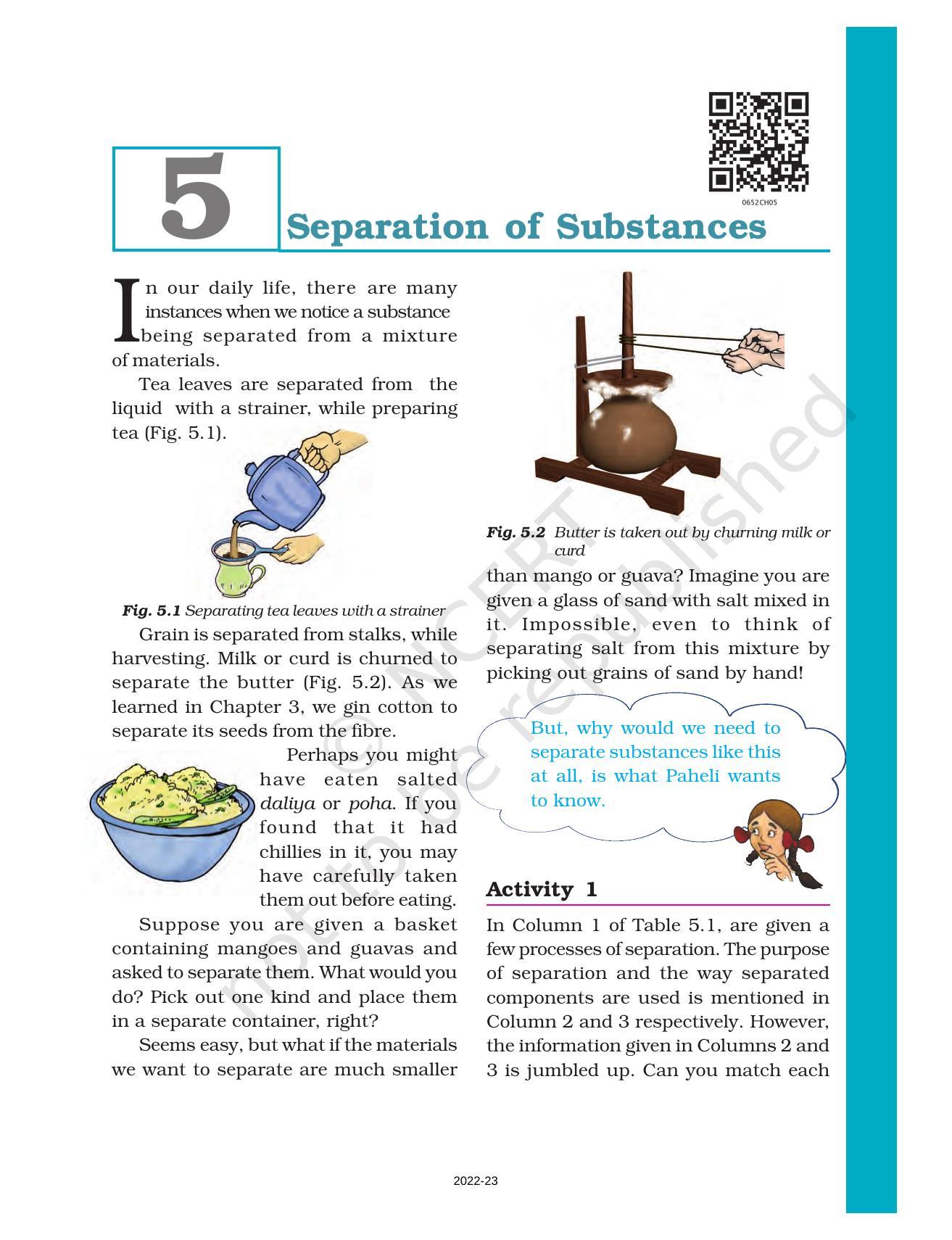 NCERT Book for Class 6 Science: Chapter 5-Separation of Substances - Page 1