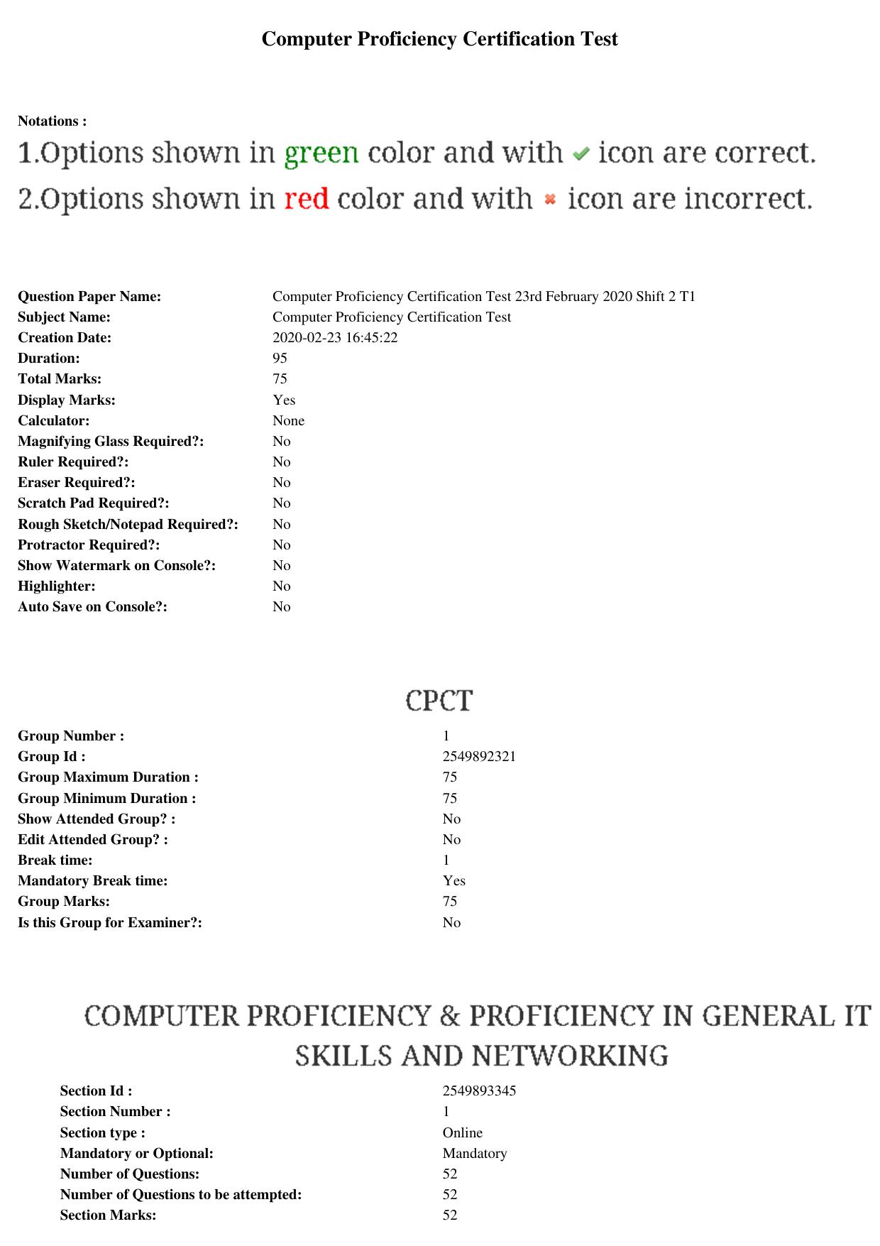MP CPCT 23rd Feb 2020 Question Paper Shift 2 - Page 1