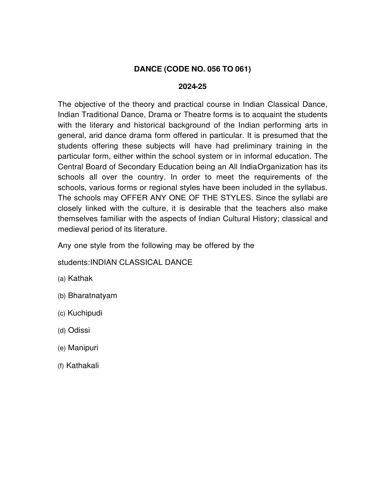 CBSE Class XI & XII Dance Syllabus - Page 1