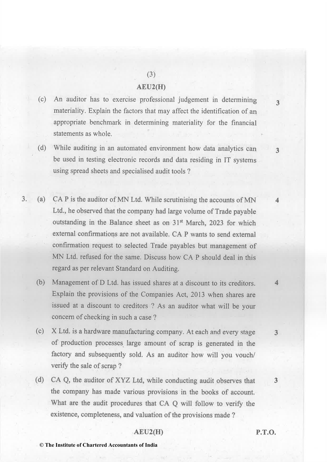 CA Inter May 2023 Question Paper - Paper 6 – Auditing and Assurance - Page 3
