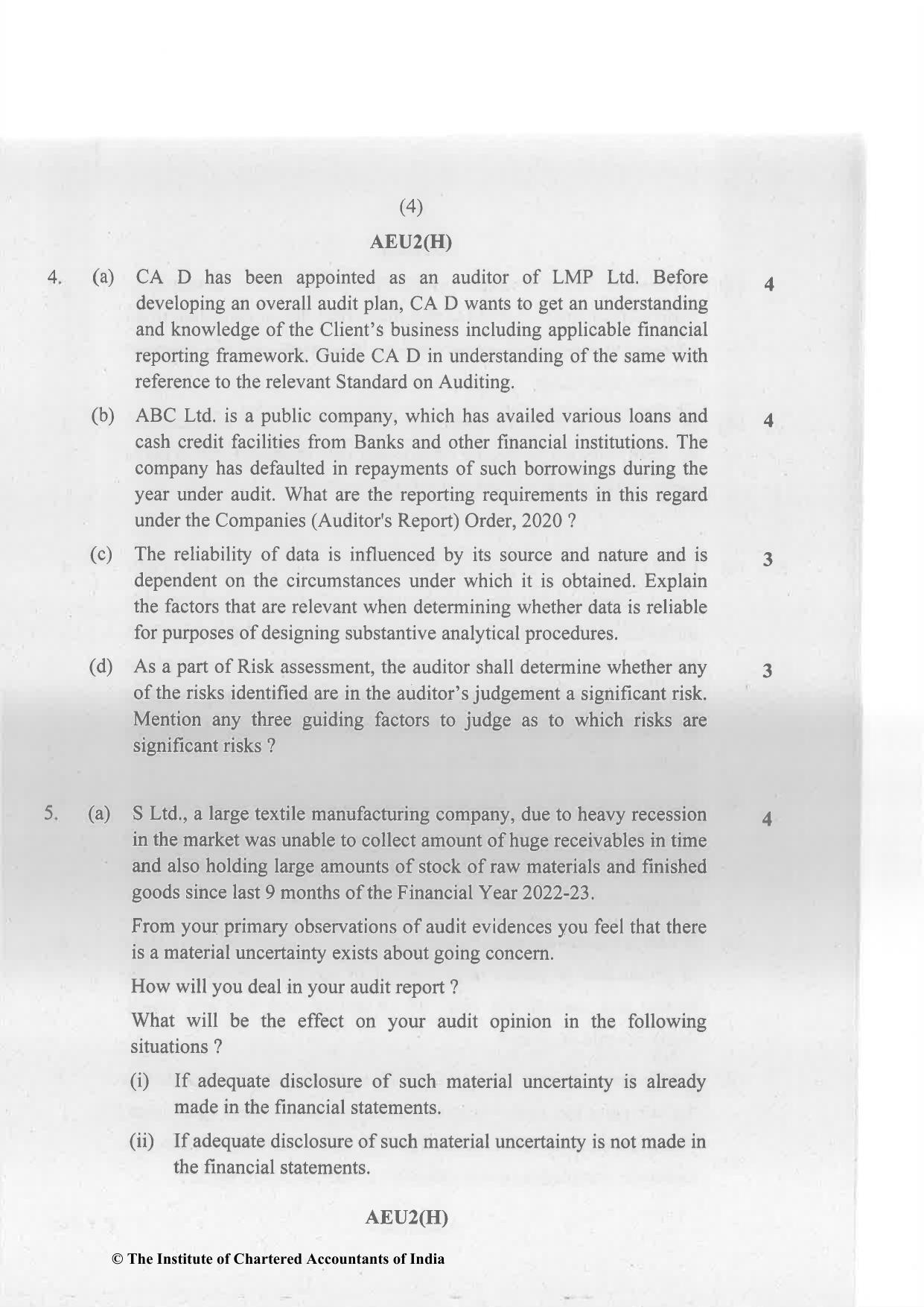 CA Inter May 2023 Question Paper - Paper 6 – Auditing and Assurance - Page 4