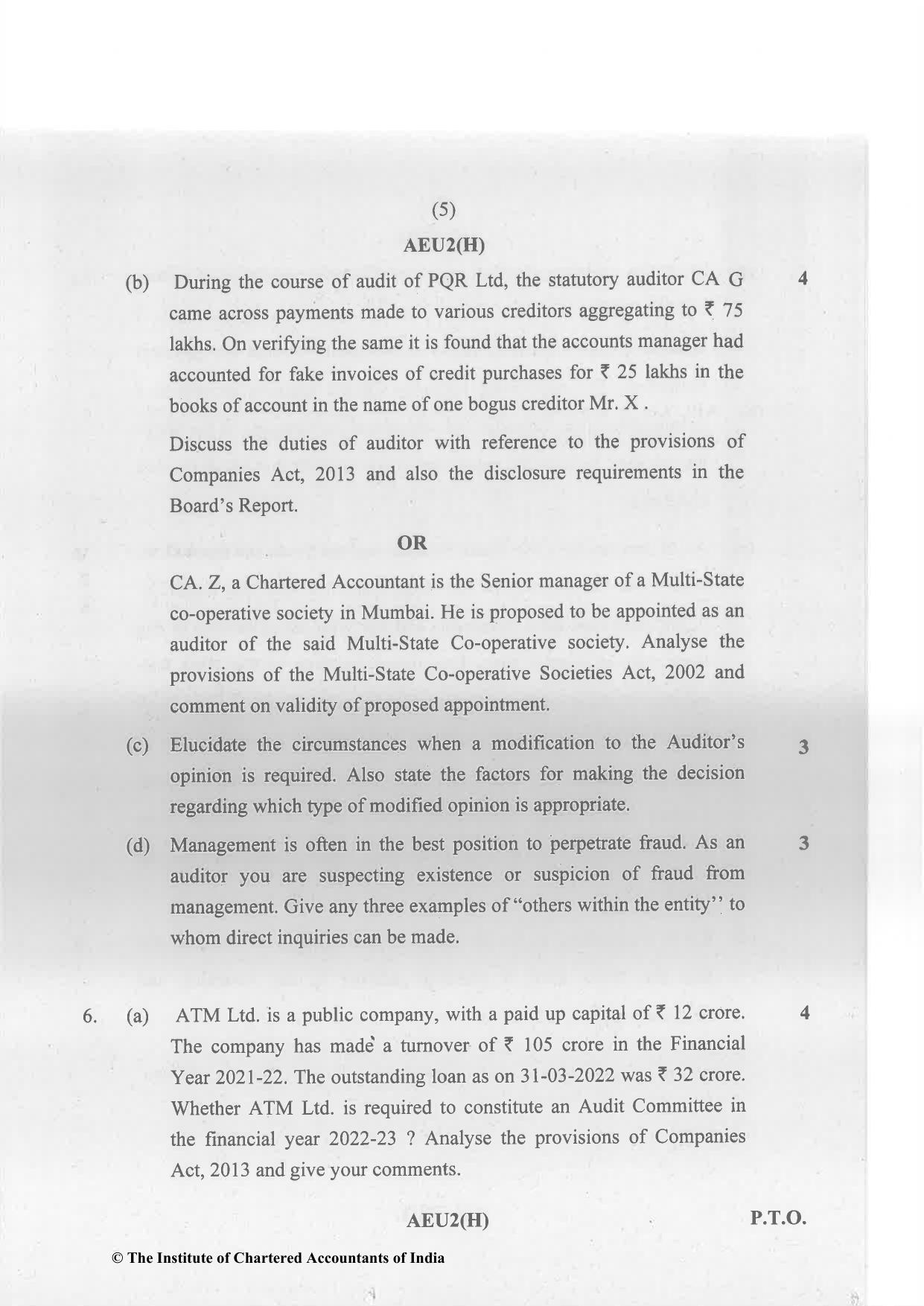 CA Inter May 2023 Question Paper - Paper 6 – Auditing and Assurance - Page 5