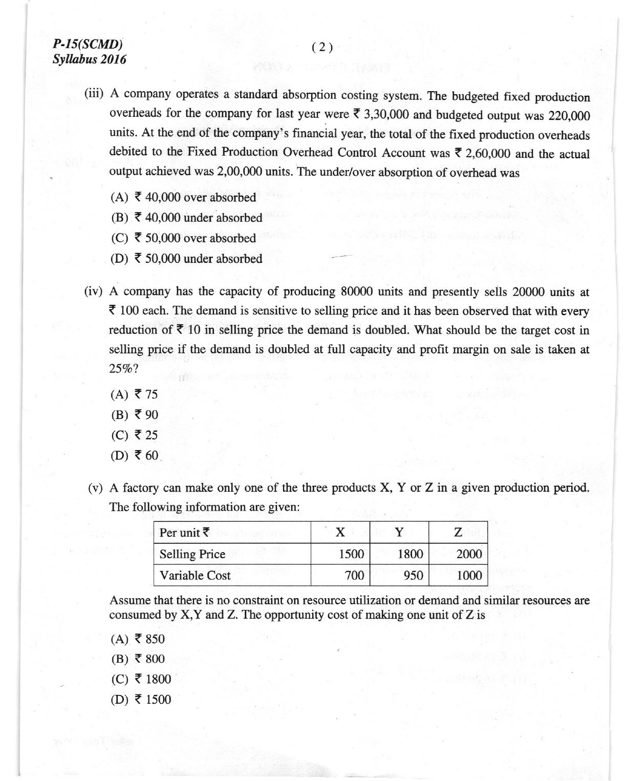 ICMAI Dec 2018 Strategic Cost Management- Decision Making Question Paper (Final) - Page 2