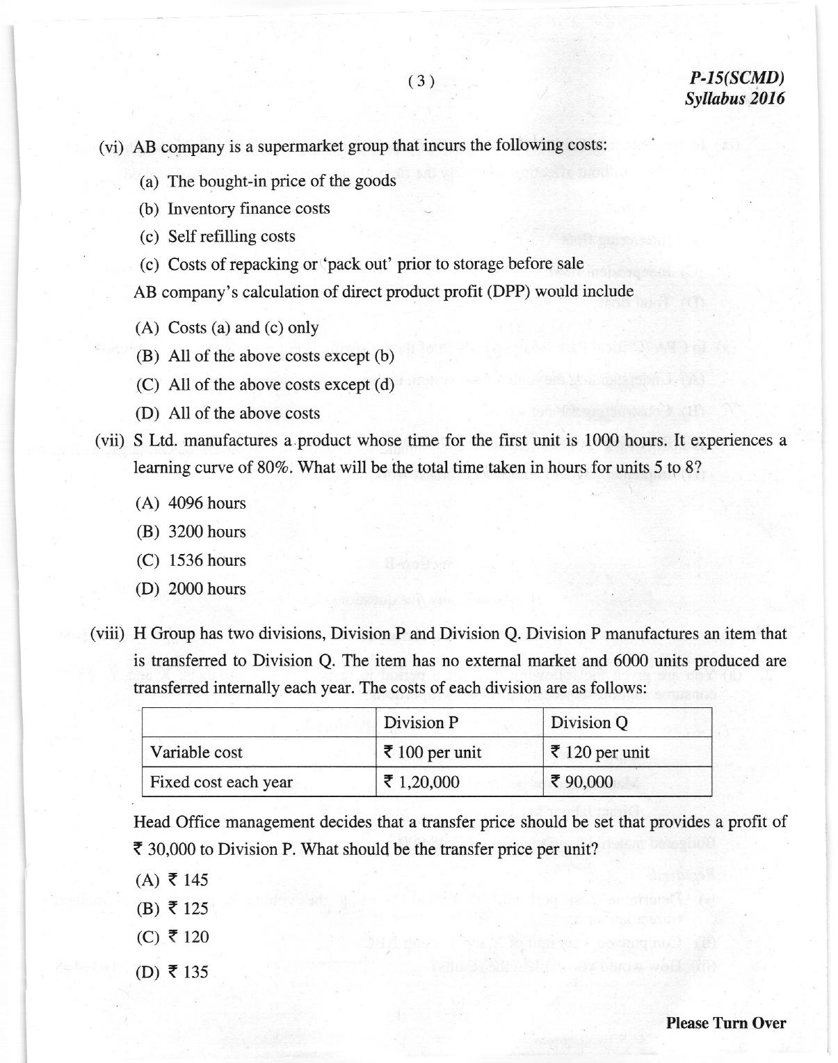 ICMAI Dec 2018 Strategic Cost Management- Decision Making Question Paper (Final) - Page 3