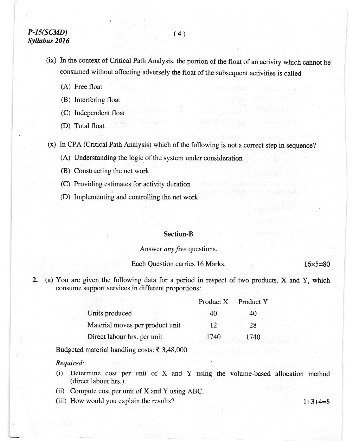 ICMAI Dec 2018 Strategic Cost Management- Decision Making Question Paper (Final) - Page 4