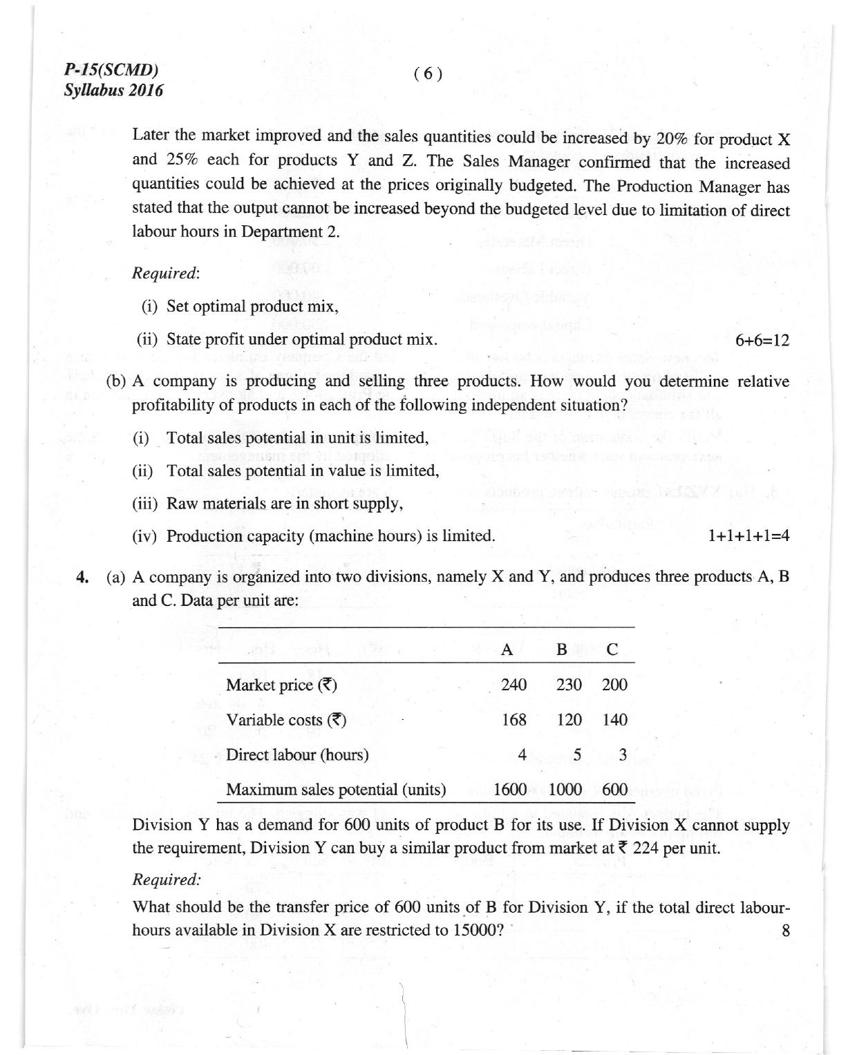 ICMAI Dec 2018 Strategic Cost Management- Decision Making Question Paper (Final) - Page 6