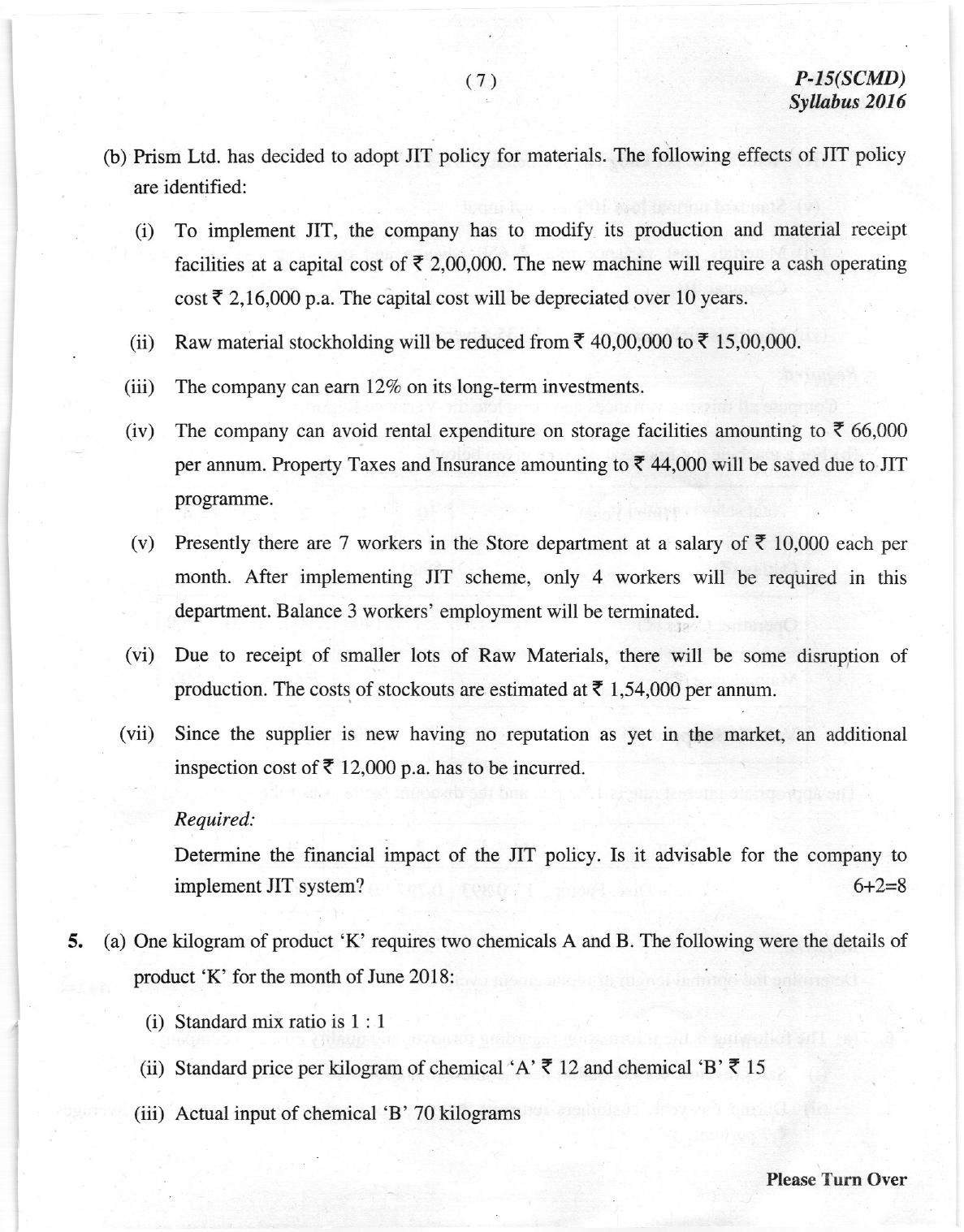ICMAI Dec 2018 Strategic Cost Management- Decision Making Question Paper (Final) - Page 7