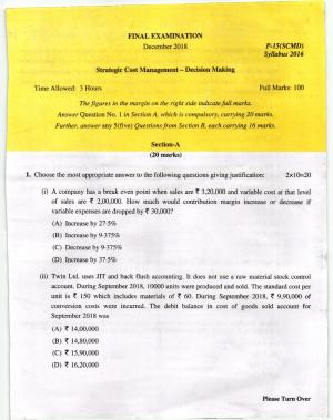 ICMAI Dec 2018 Strategic Cost Management- Decision Making Question Paper (Final)