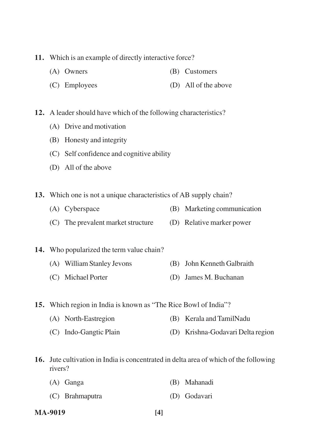 Mysore University PG Entrance Exam 2022: M.B.A Agribusiness Management Question Paper - Page 4