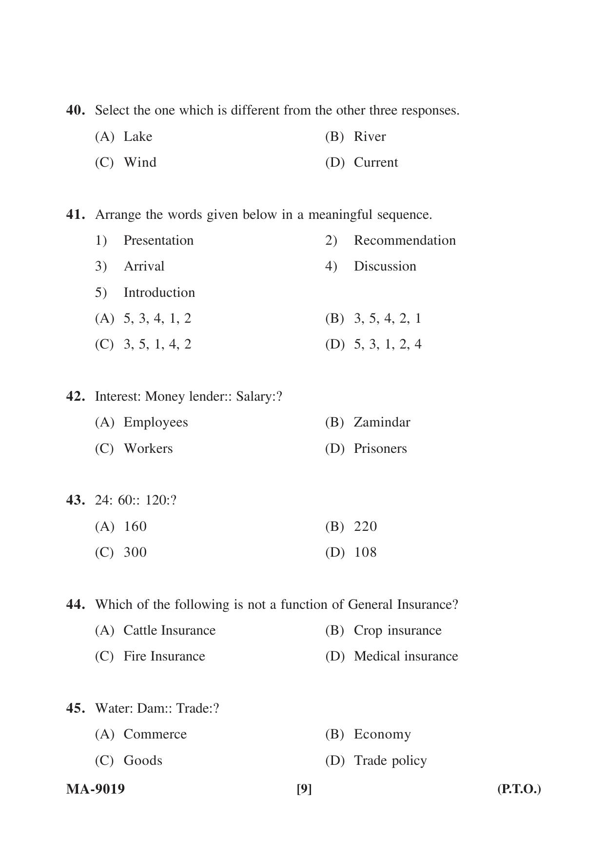 Mysore University PG Entrance Exam 2022: M.B.A Agribusiness Management Question Paper - Page 9