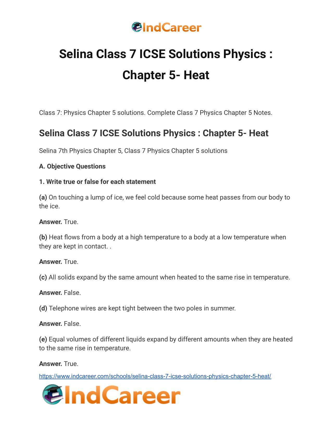 Selina Class 7 ICSE Solutions Physics : Chapter 5- Heat - Page 2